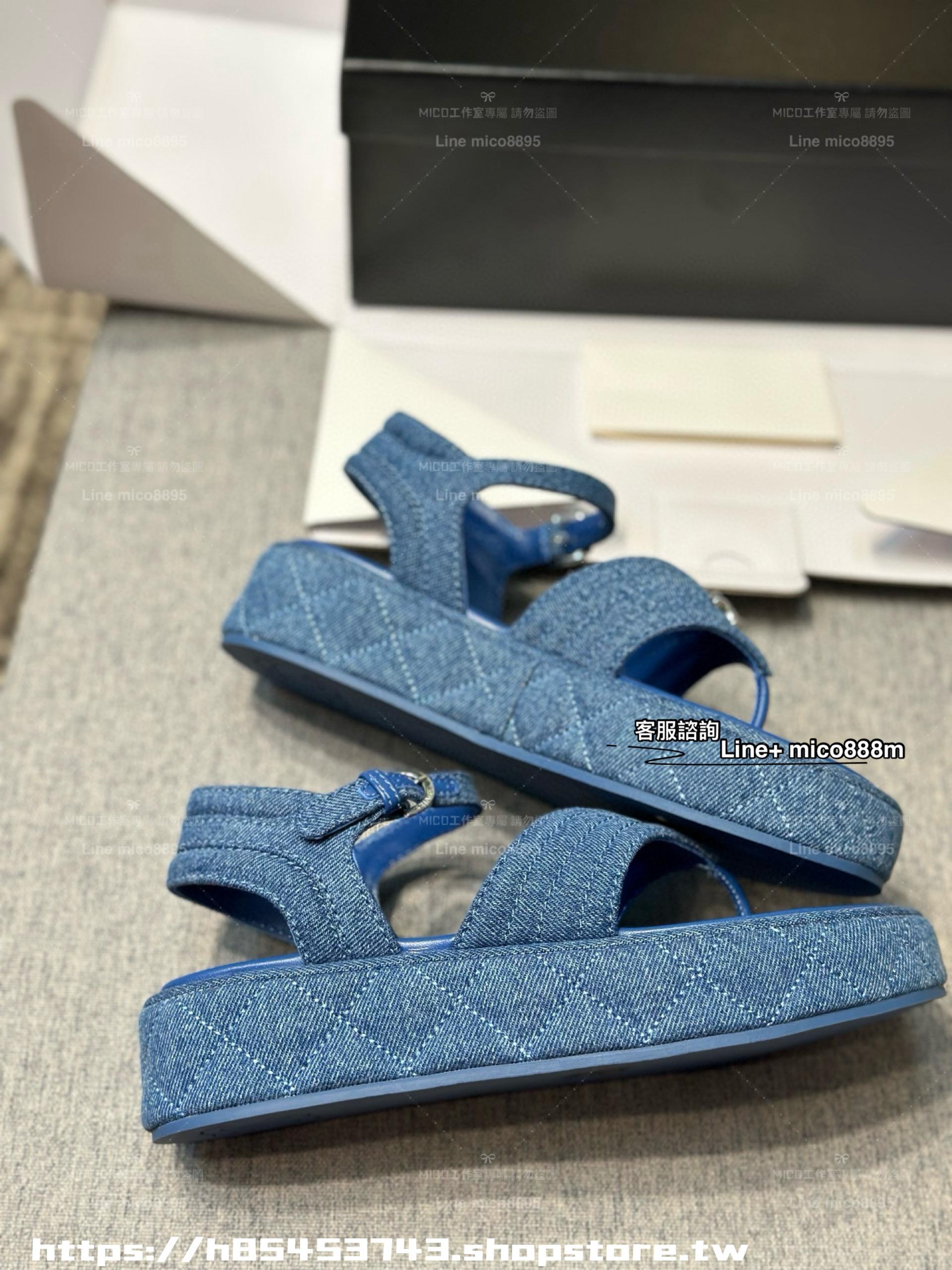 Chanel 25C 小香度假系列 牛仔夾腳涼鞋 厚底涼鞋 底厚4.5cm 35-40