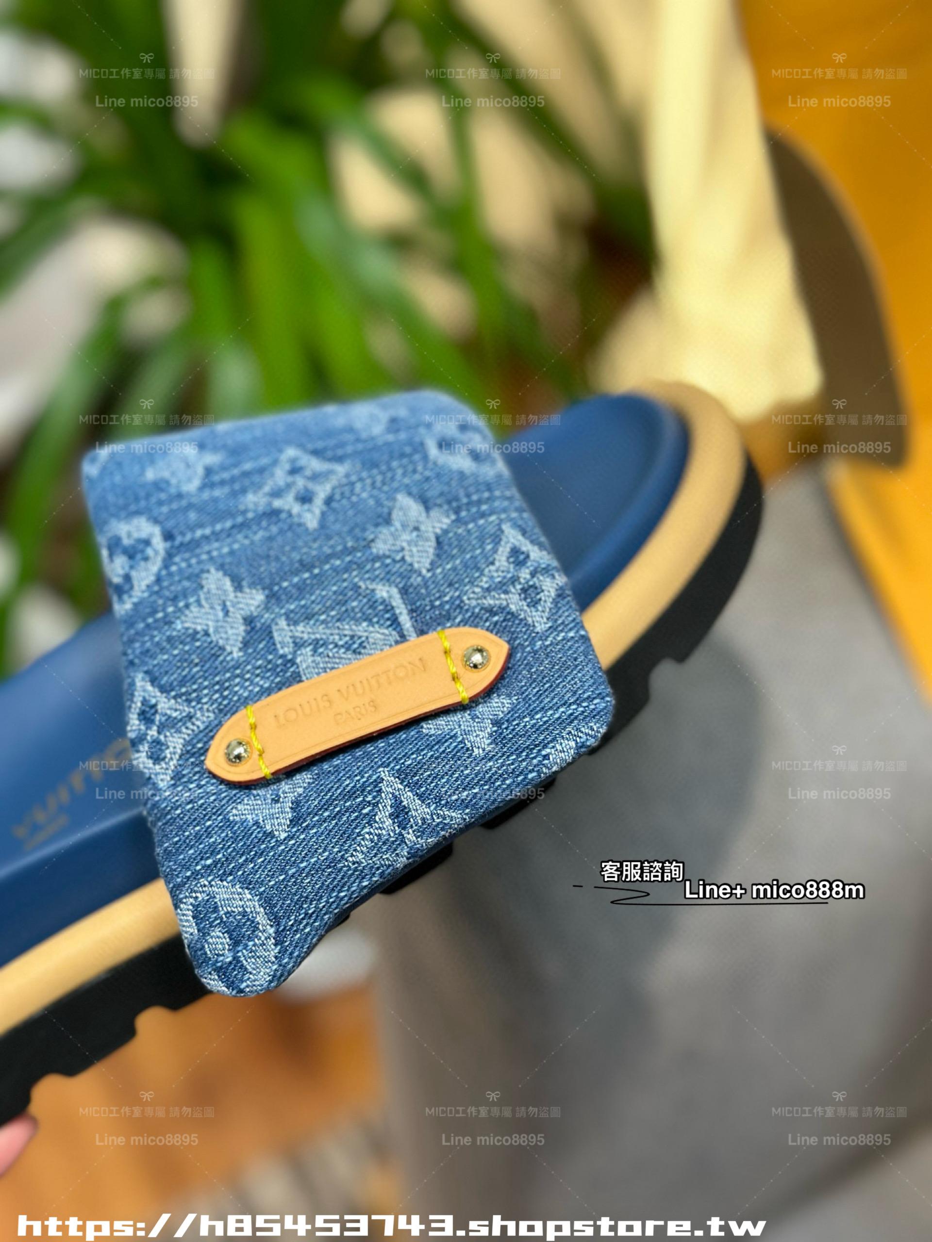 LV 牛仔老花魔術貼女士夏季拖鞋 平底涼拖  Pool Pillow comfort 拖鞋