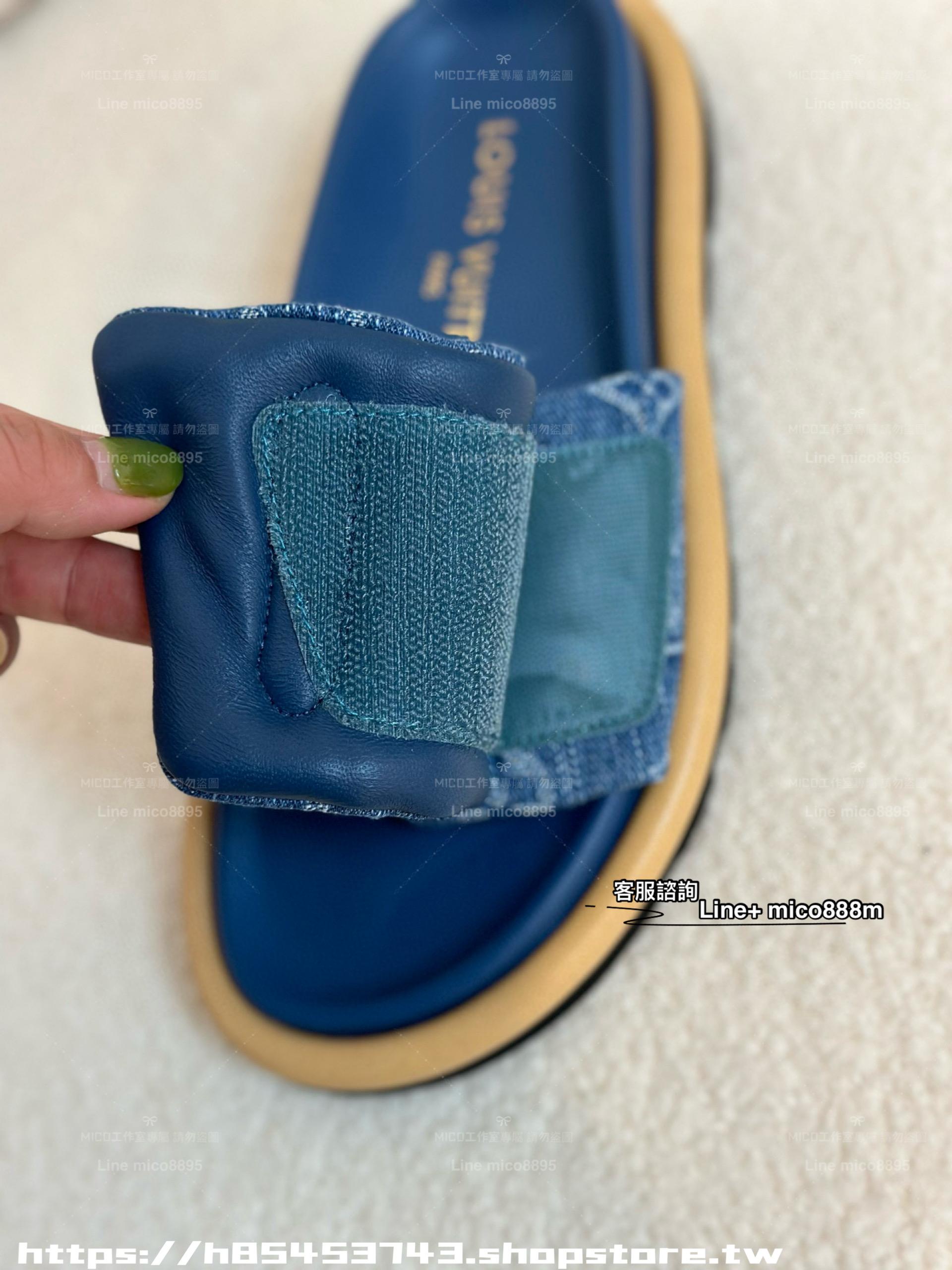 LV 牛仔老花魔術貼女士夏季拖鞋 平底涼拖  Pool Pillow comfort 拖鞋