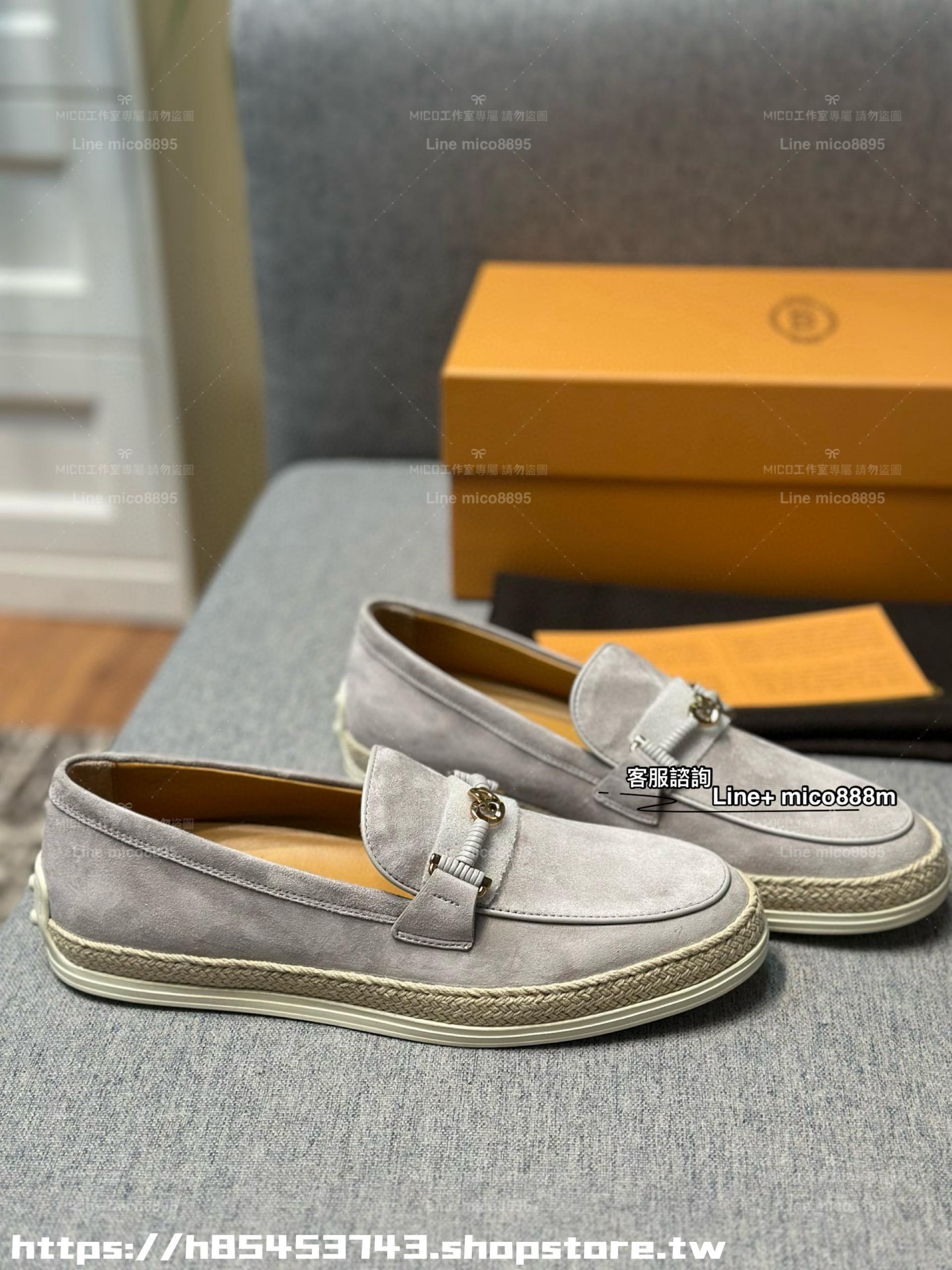 TODS 女士拉菲草反絨鞋面漁夫鞋 樂福鞋 35-39 灰色/米色