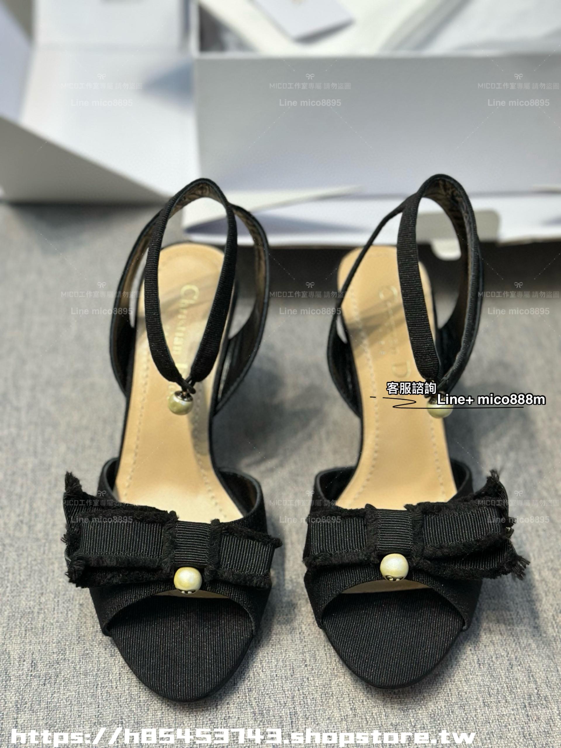 Dior CD 綢緞蝴蝶結珍珠女士高跟涼鞋 8cm 35-39