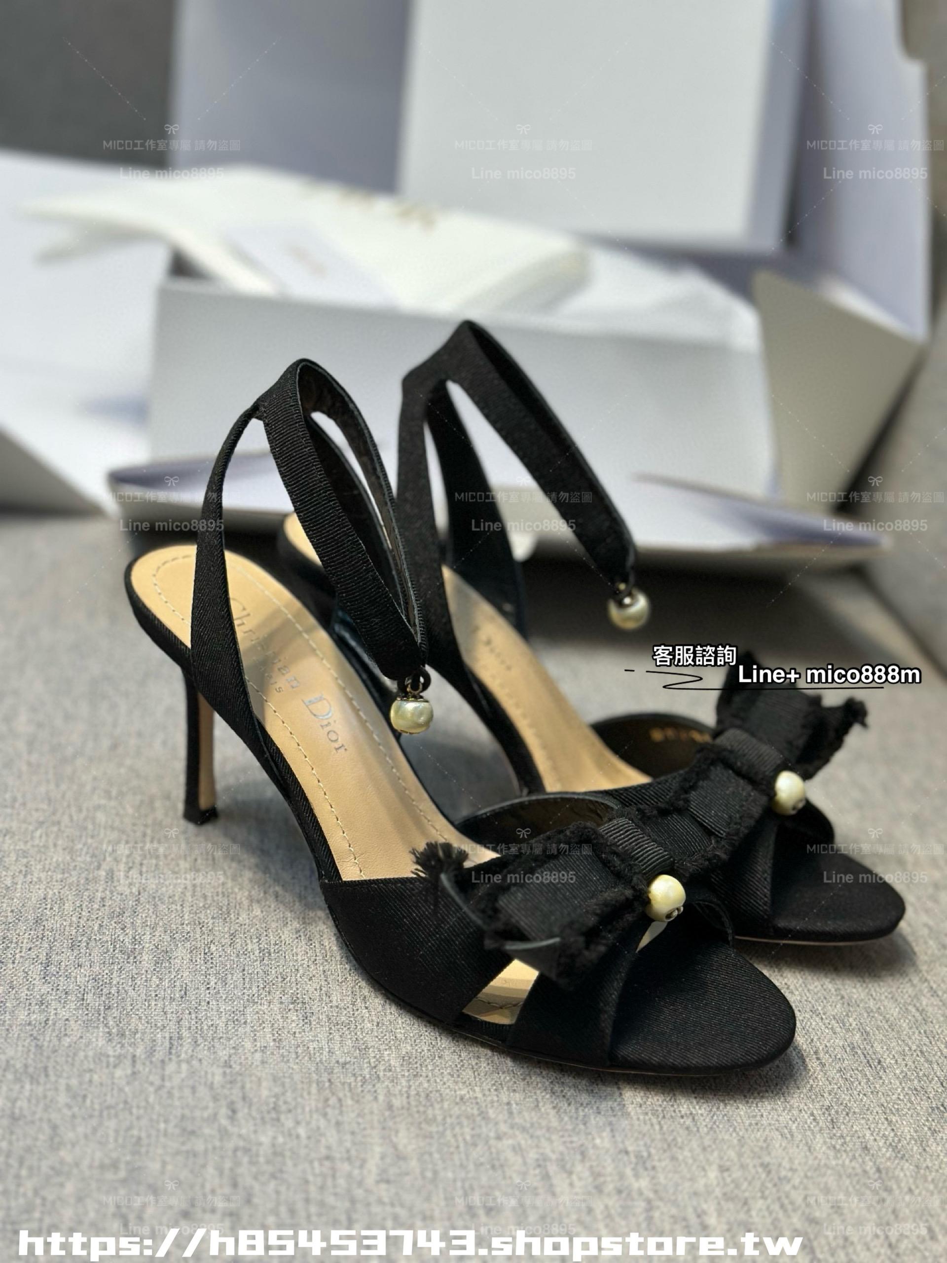 Dior CD 綢緞蝴蝶結珍珠女士高跟涼鞋 8cm 35-39