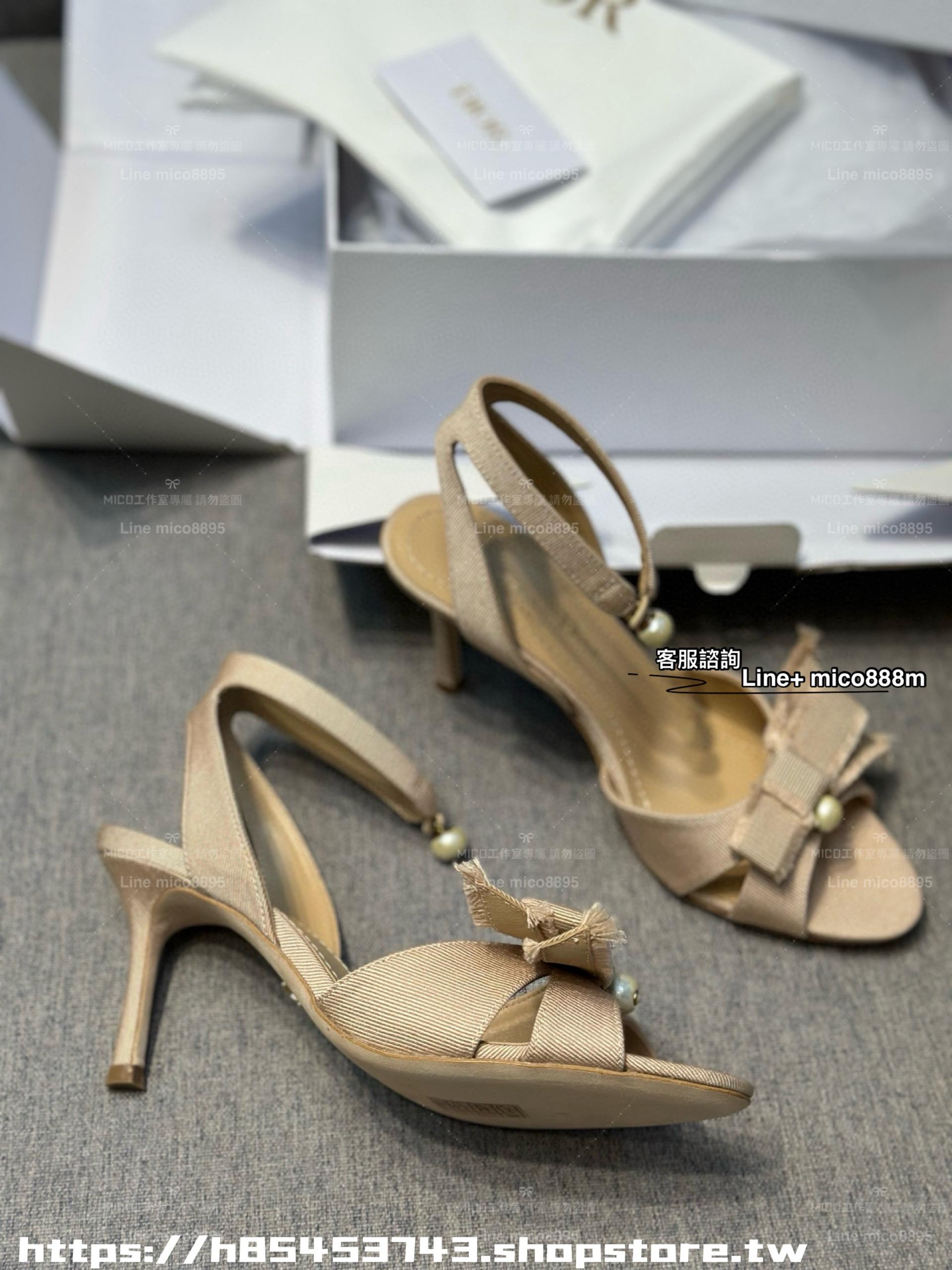 Dior CD 綢緞蝴蝶結珍珠女士高跟涼鞋 8cm 35-39