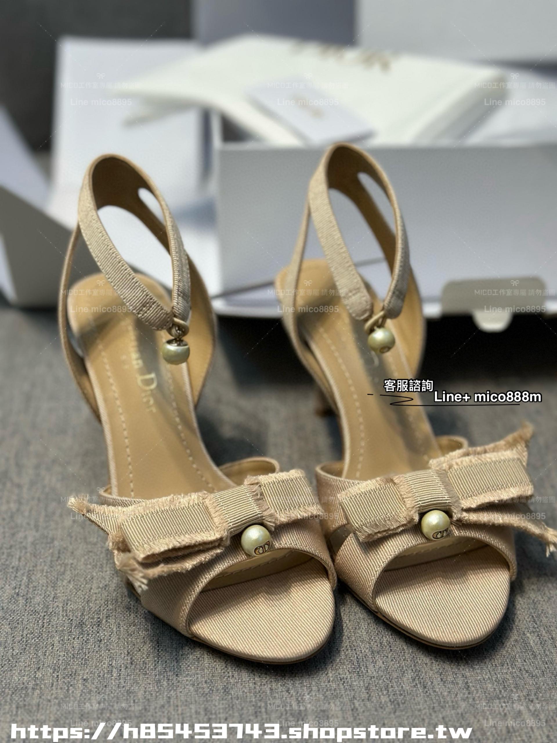 Dior CD 綢緞蝴蝶結珍珠女士高跟涼鞋 8cm 35-39