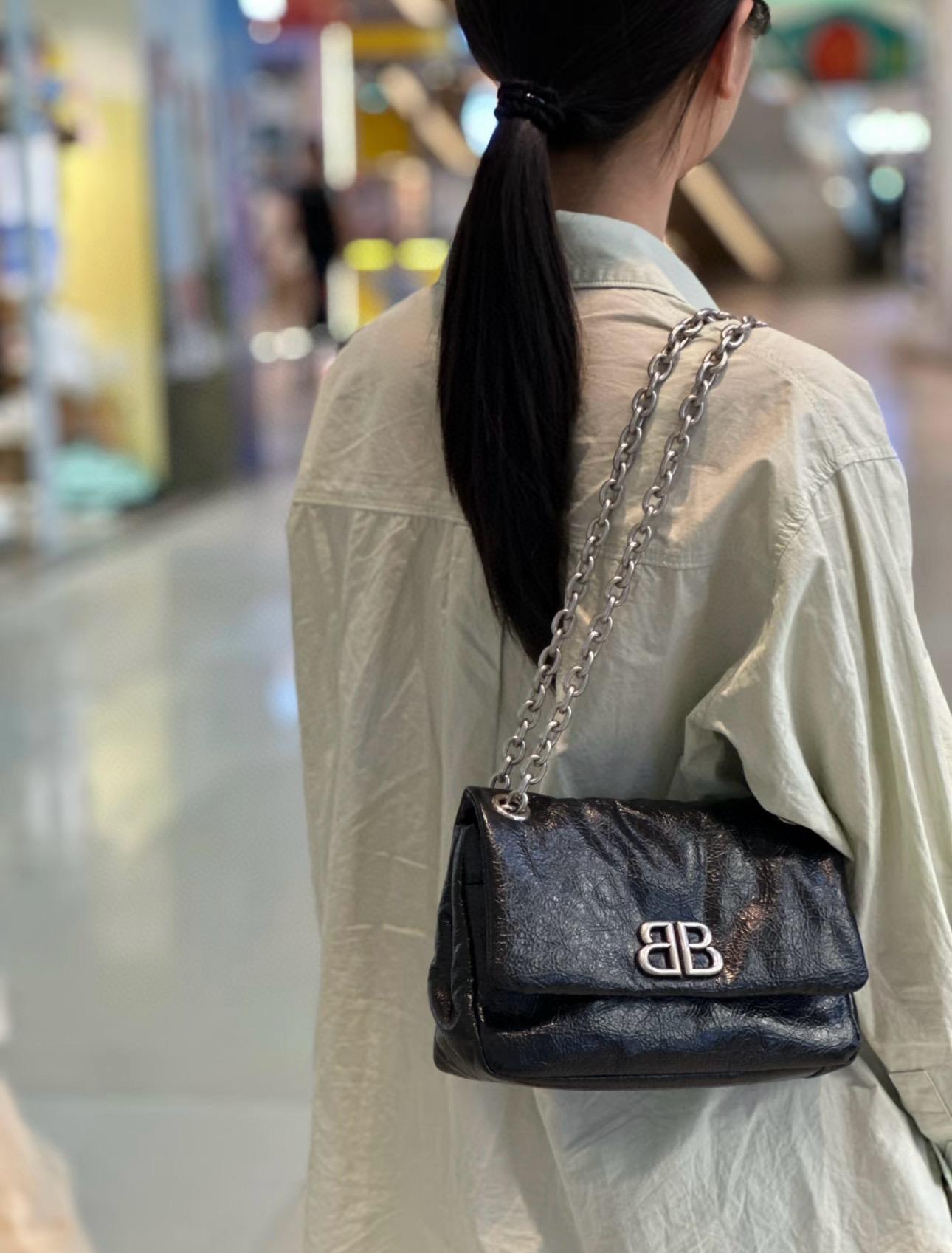 Balenciaga 巴黎世家 MINI尺寸 黑銀 monaco枕頭包 25cm