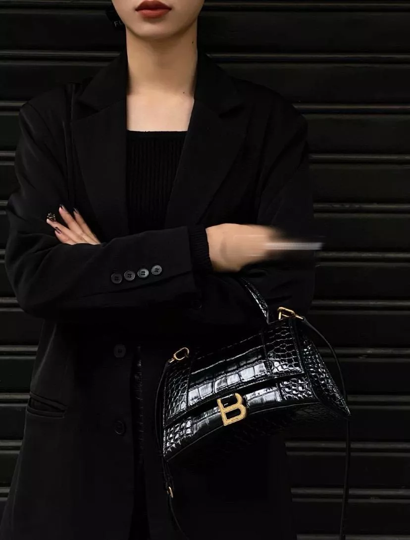 Balenciaga 巴黎世家 S號 鱷魚紋黑色金釦 Hourglass 沙漏包 23cm