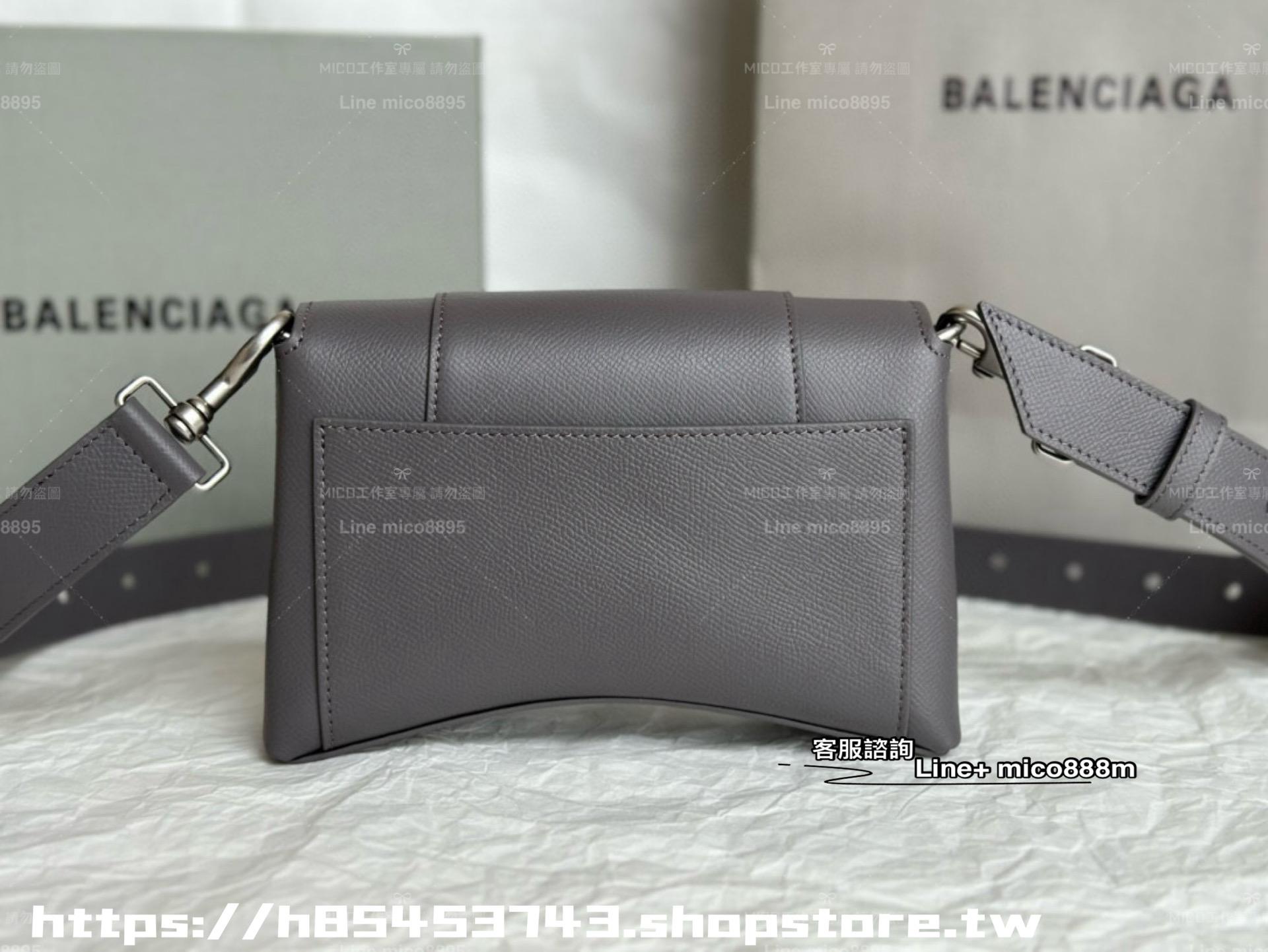 Balenciaga XS 灰色/荔枝紋皮革 downtown 沙漏包 胸包 20cm