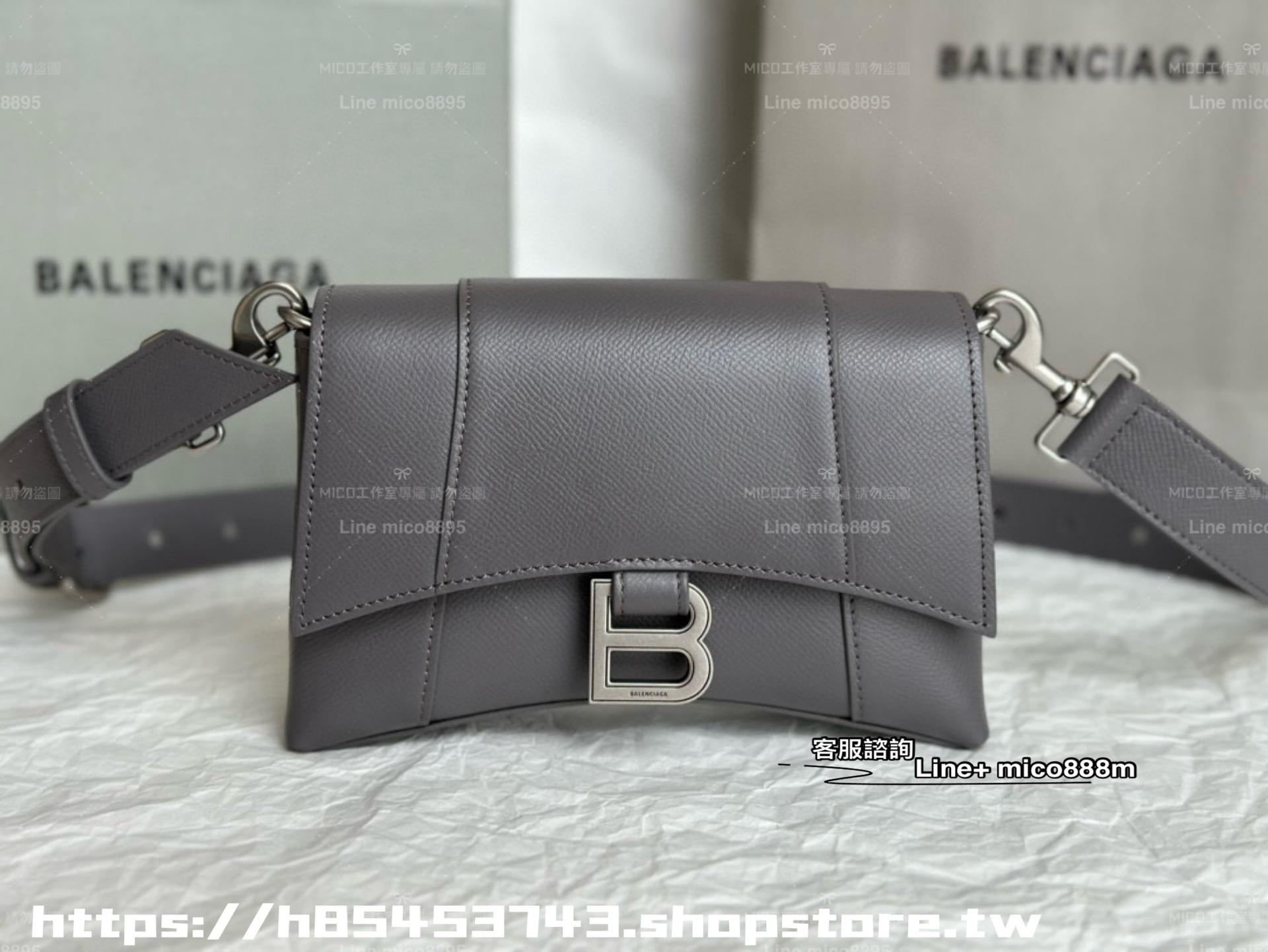 Balenciaga XS 灰色/荔枝紋皮革 downtown 沙漏包 胸包 20cm