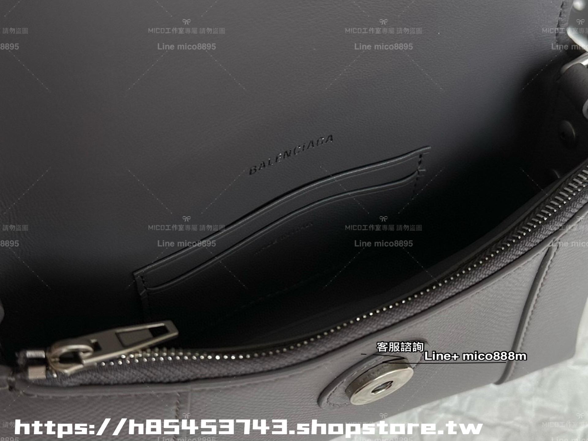 Balenciaga XS 灰色/荔枝紋皮革 downtown 沙漏包 胸包 20cm