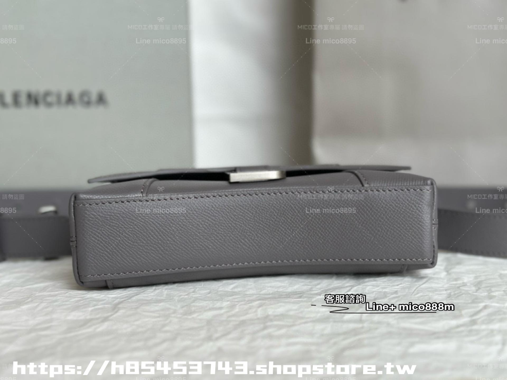 Balenciaga XS 灰色/荔枝紋皮革 downtown 沙漏包 胸包 20cm