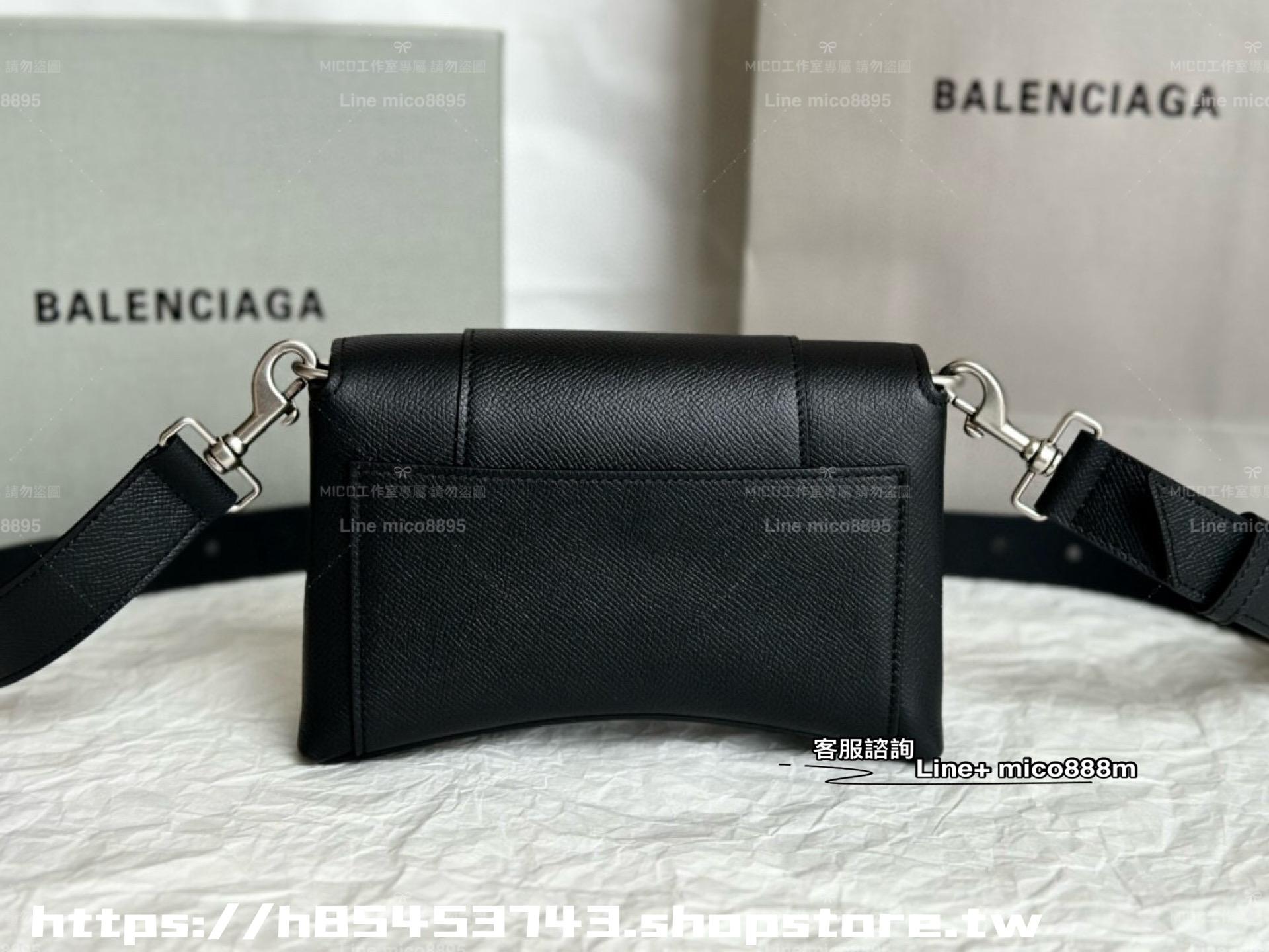 Balenciaga XS 黑色荔枝紋皮革 downtown 沙漏包 胸包 20cm