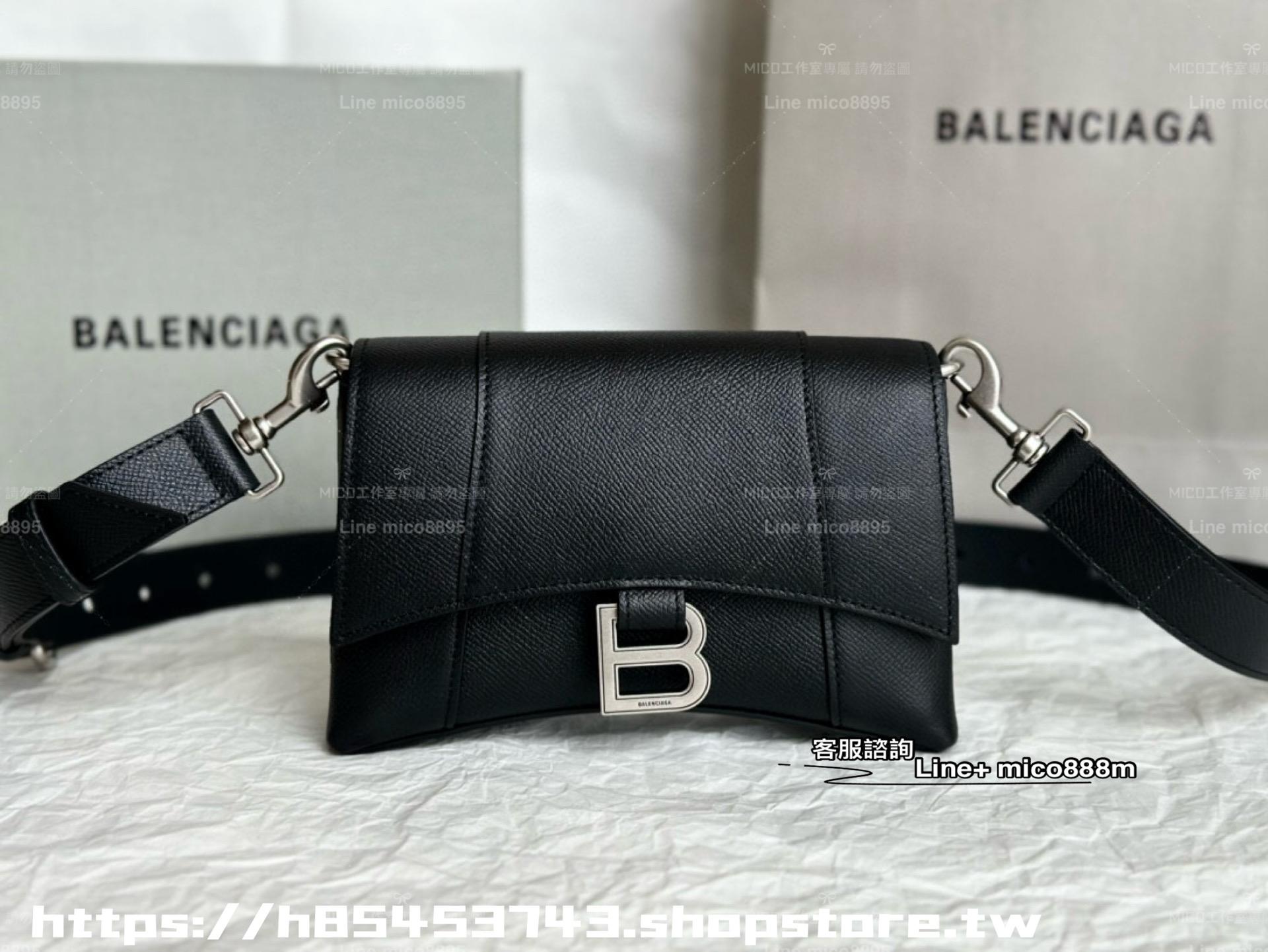 Balenciaga XS 黑色荔枝紋皮革 downtown 沙漏包 胸包 20cm