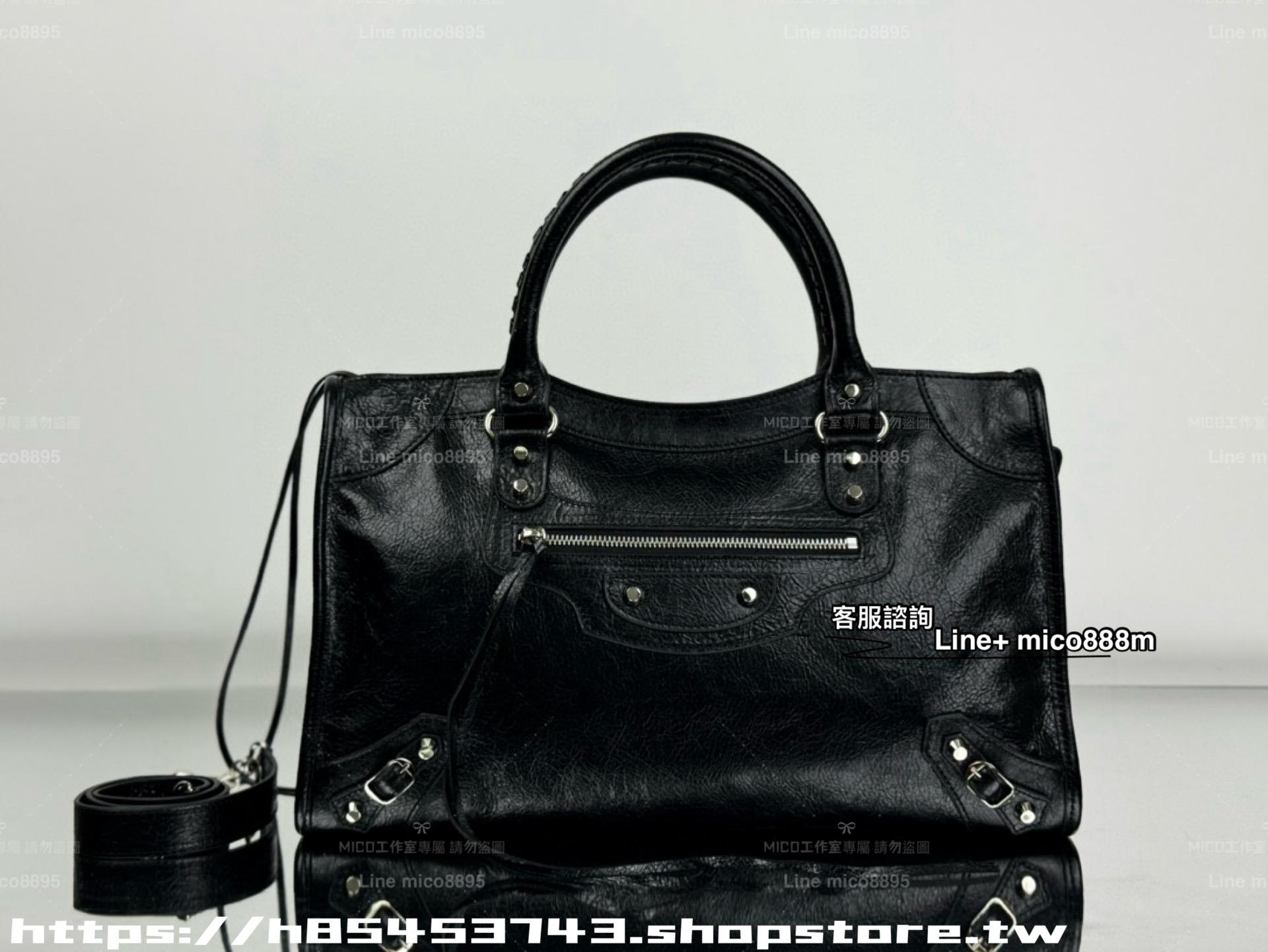 Balenciaga 新版本 Le City系列 city 大號黑色/銀扣 經典機車包 37cm