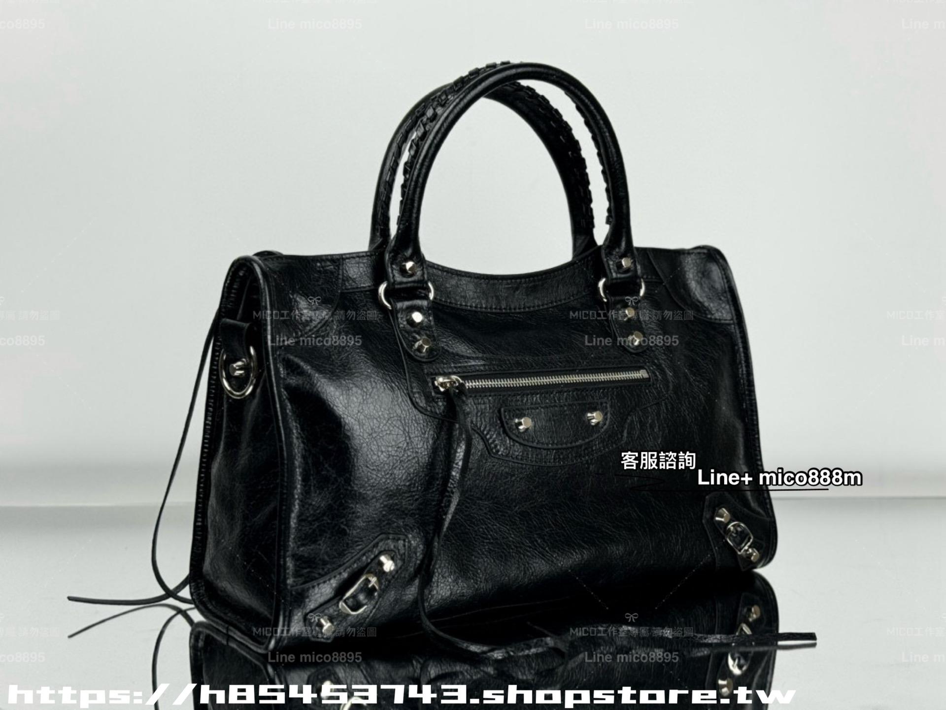 Balenciaga 新版本 Le City系列 city 大號黑色/銀扣 經典機車包 37cm