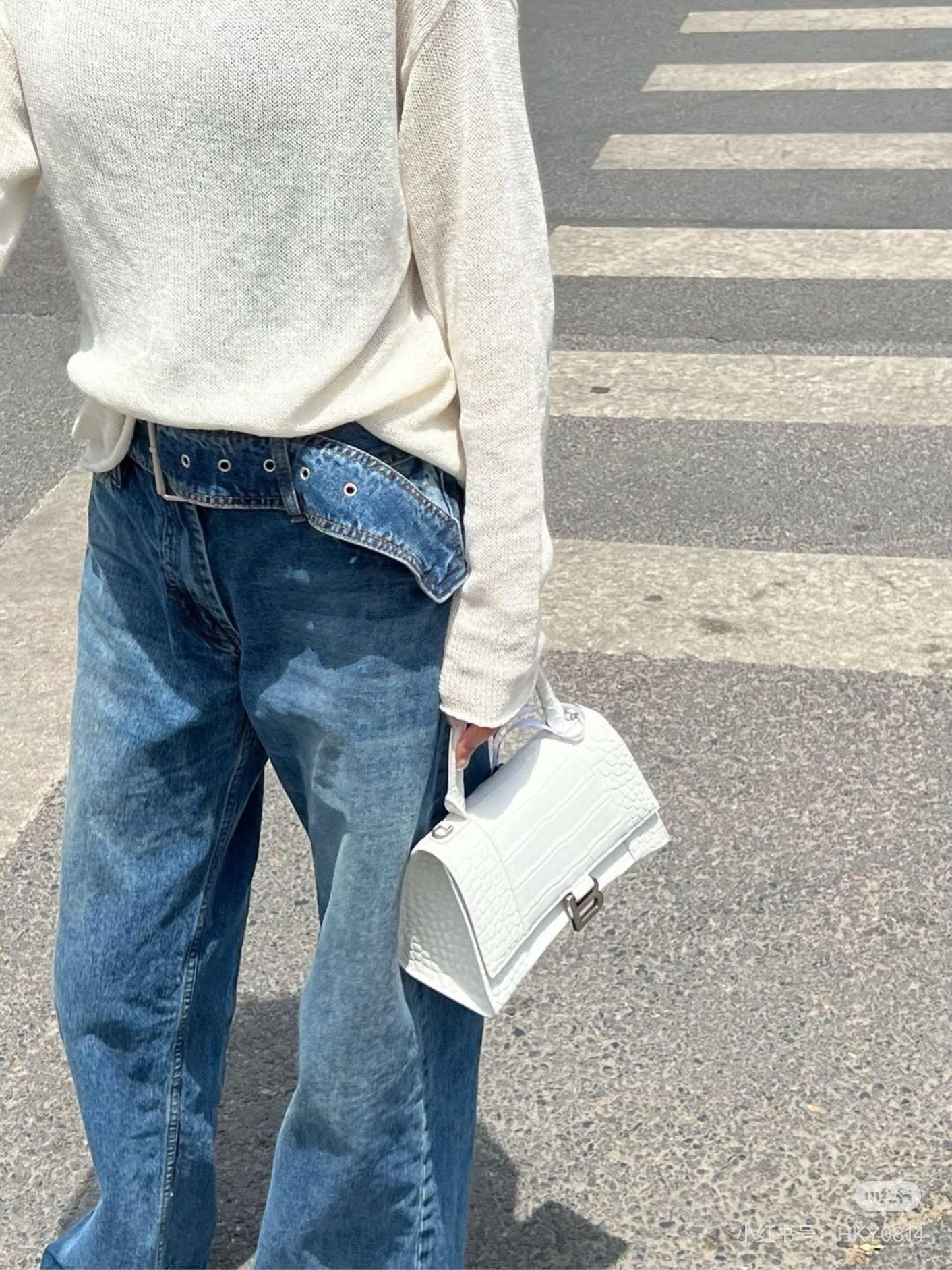 Balenciaga 巴黎世家 S號 鱷魚紋白色/銀釦 Hourglass 沙漏包 23cm
