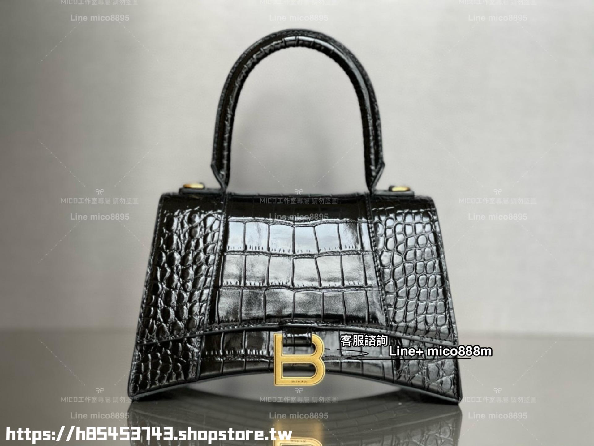 Balenciaga 巴黎世家 S號 鱷魚紋黑色金釦 Hourglass 沙漏包 23cm