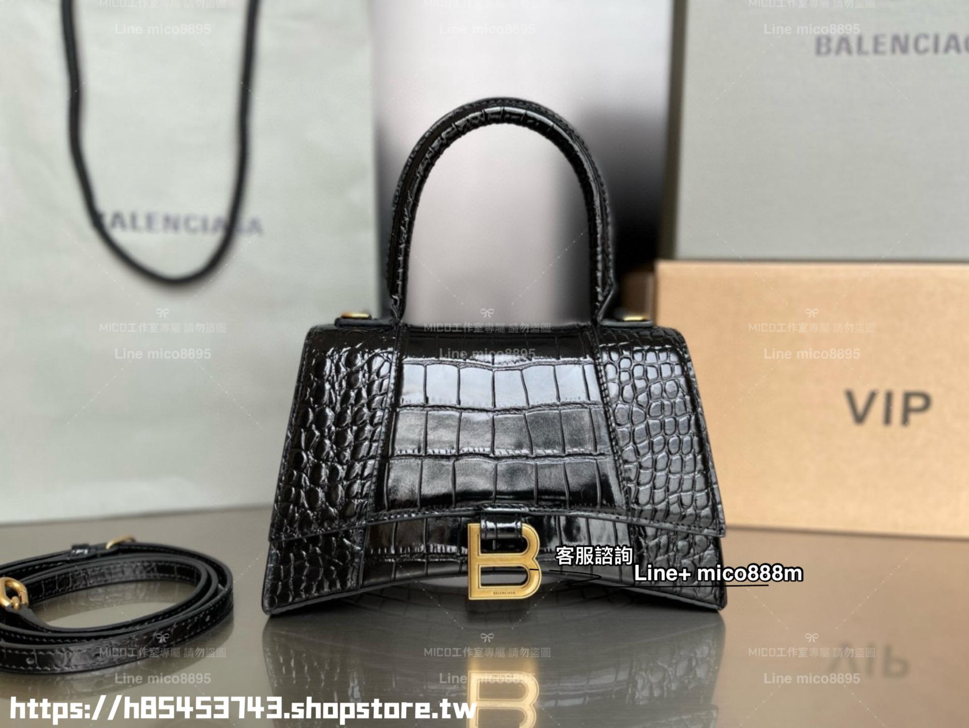 Balenciaga 巴黎世家 S號 鱷魚紋黑色金釦 Hourglass 沙漏包 23cm