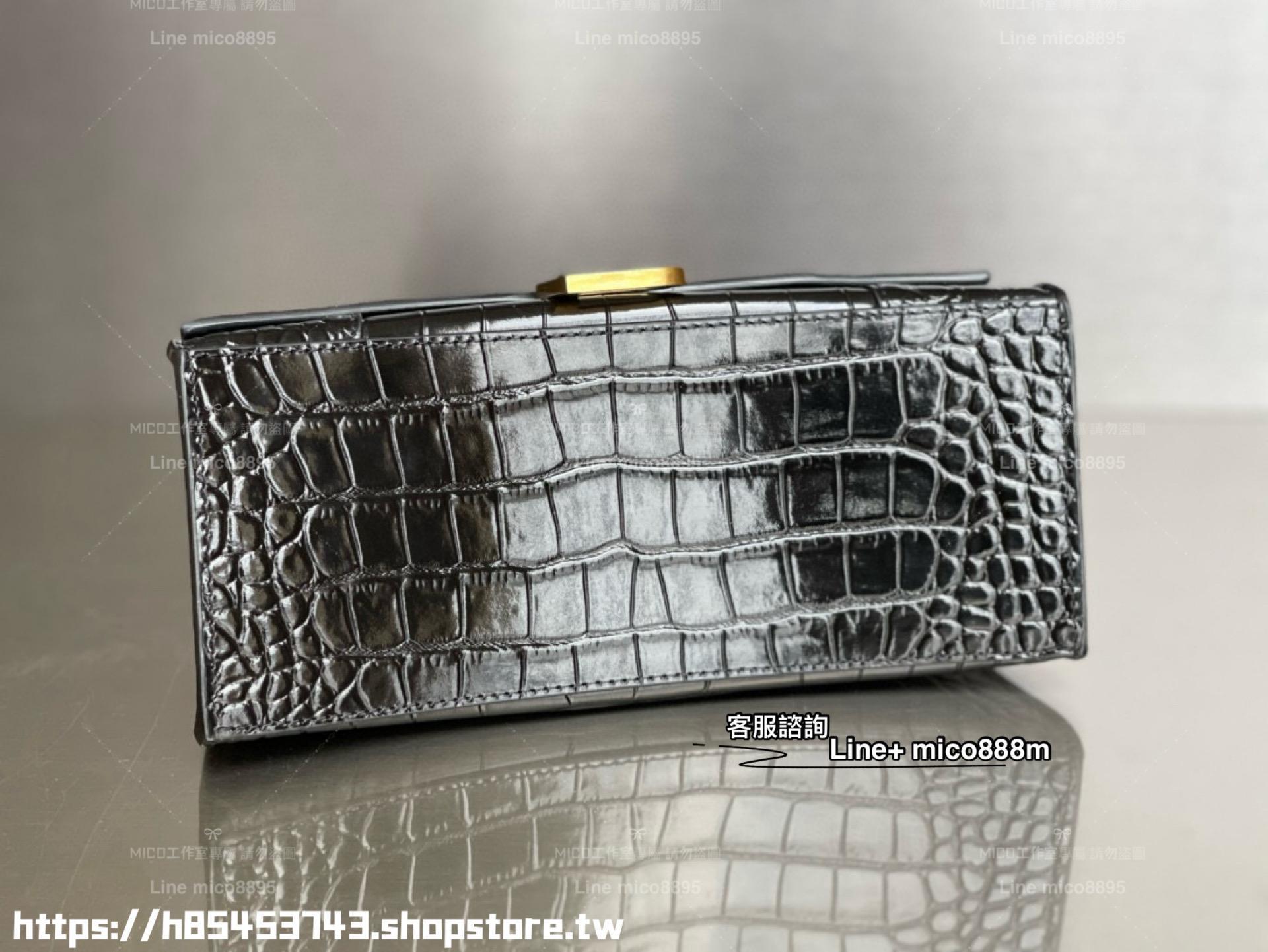 Balenciaga 巴黎世家 S號 鱷魚紋黑色金釦 Hourglass 沙漏包 23cm
