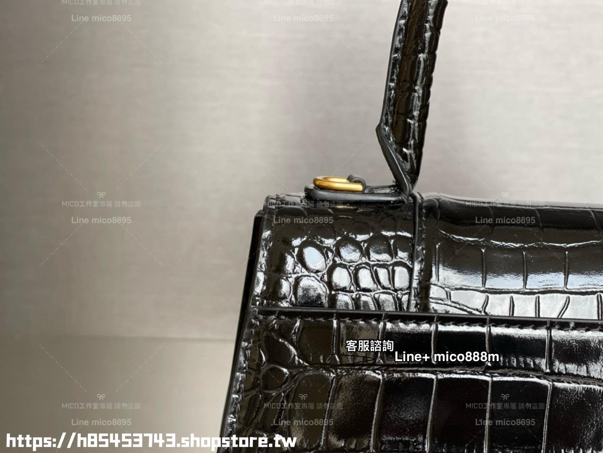 Balenciaga 巴黎世家 S號 鱷魚紋黑色金釦 Hourglass 沙漏包 23cm