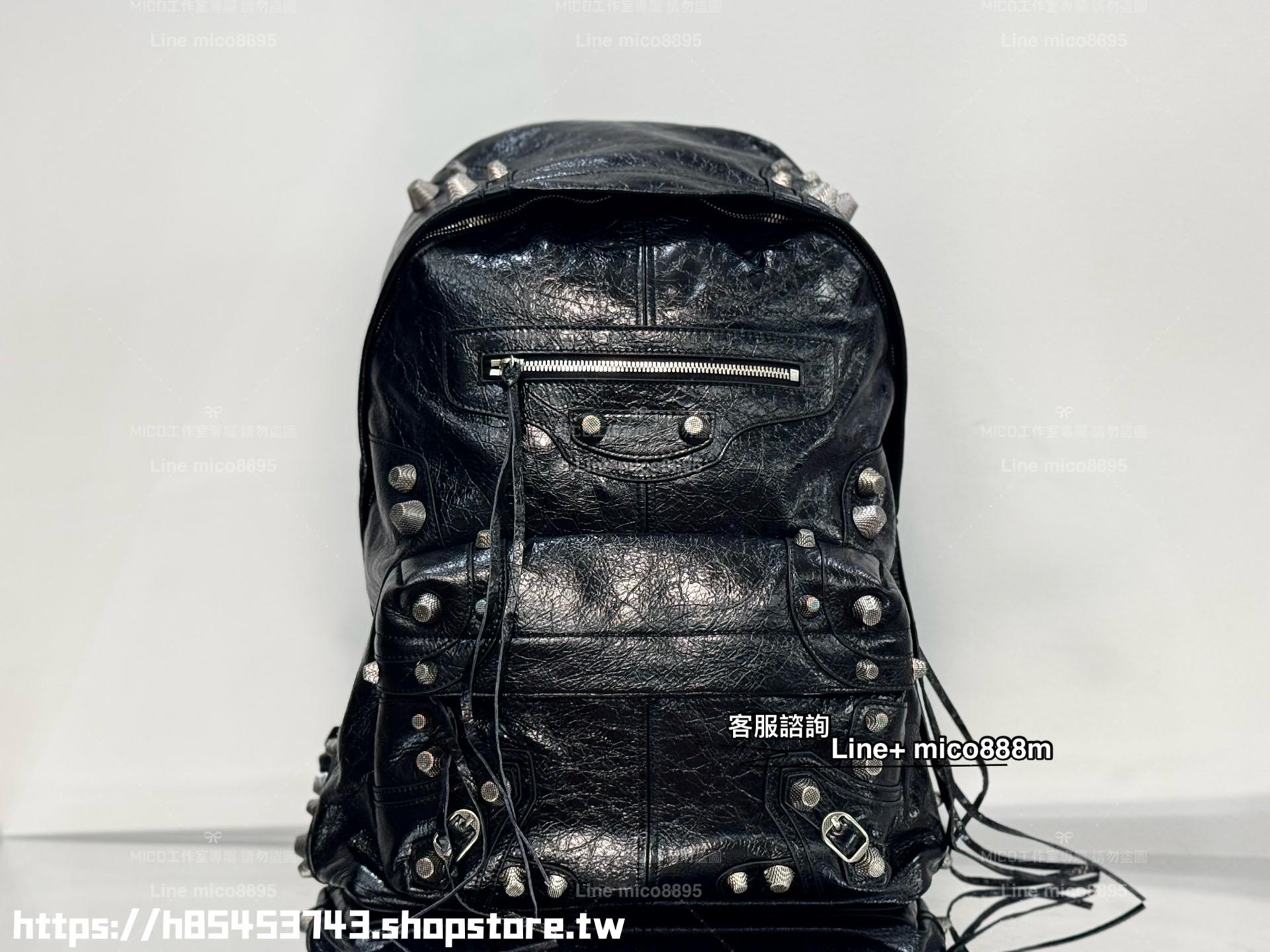 Balenciaga 巴黎世家 le cagole系列 爆裂羊皮卯釘書包/厚背包 35cm