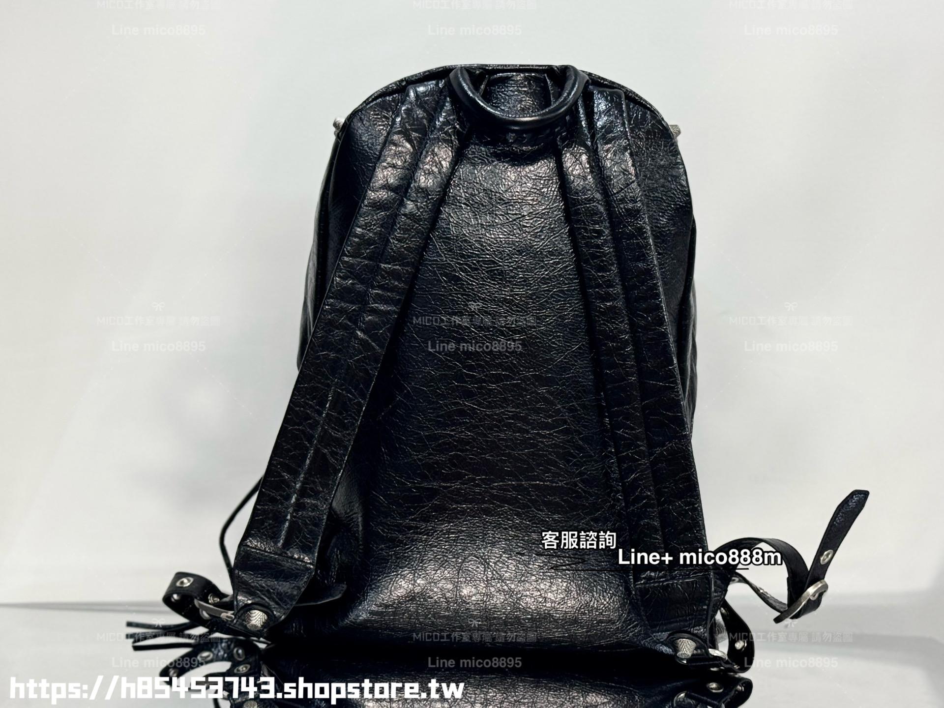 Balenciaga 巴黎世家 le cagole系列 爆裂羊皮卯釘書包/厚背包 35cm