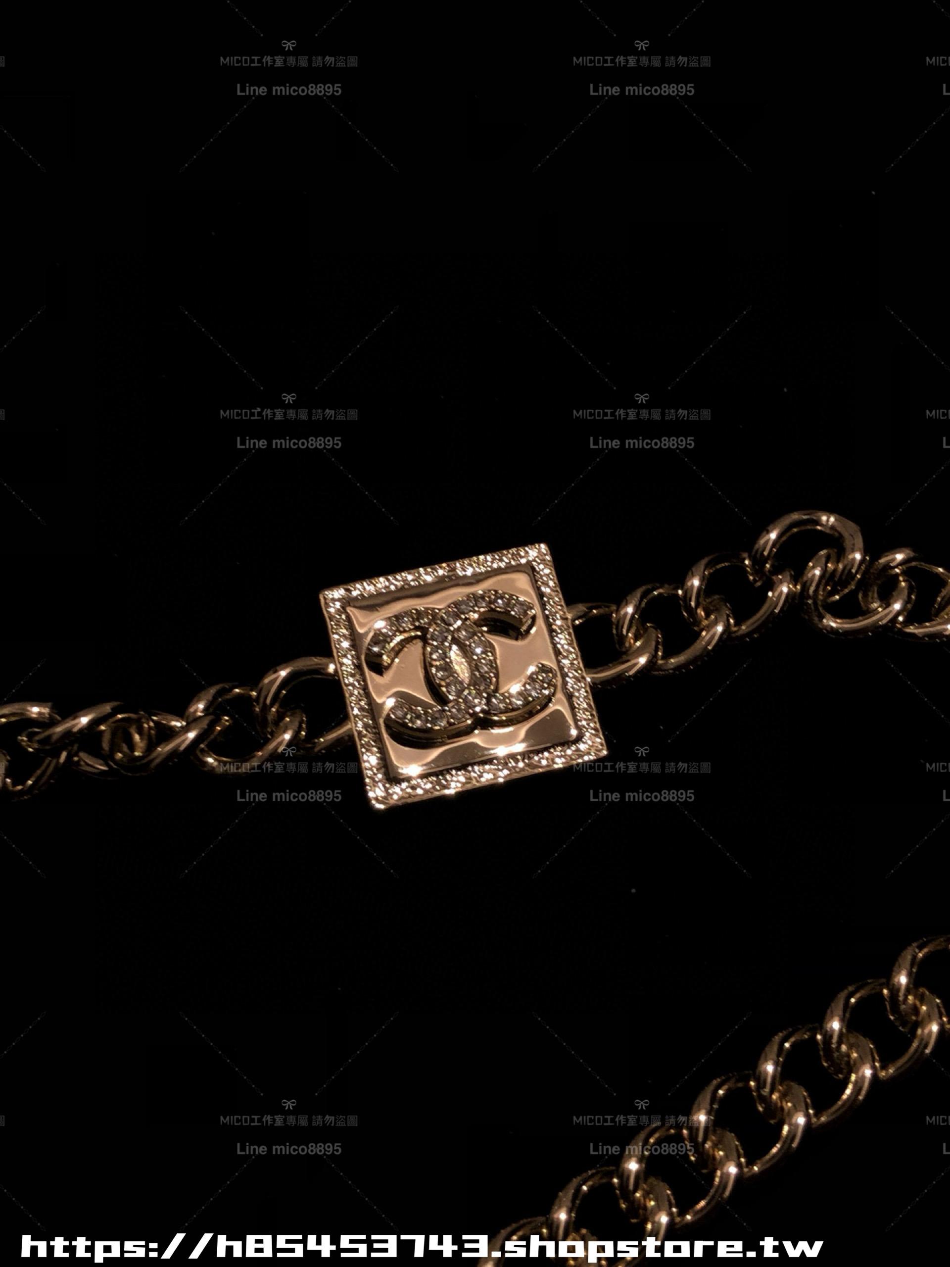 CHANEL 淡金色雙c熔岩方塊耳釘 同系列項鏈/Choker