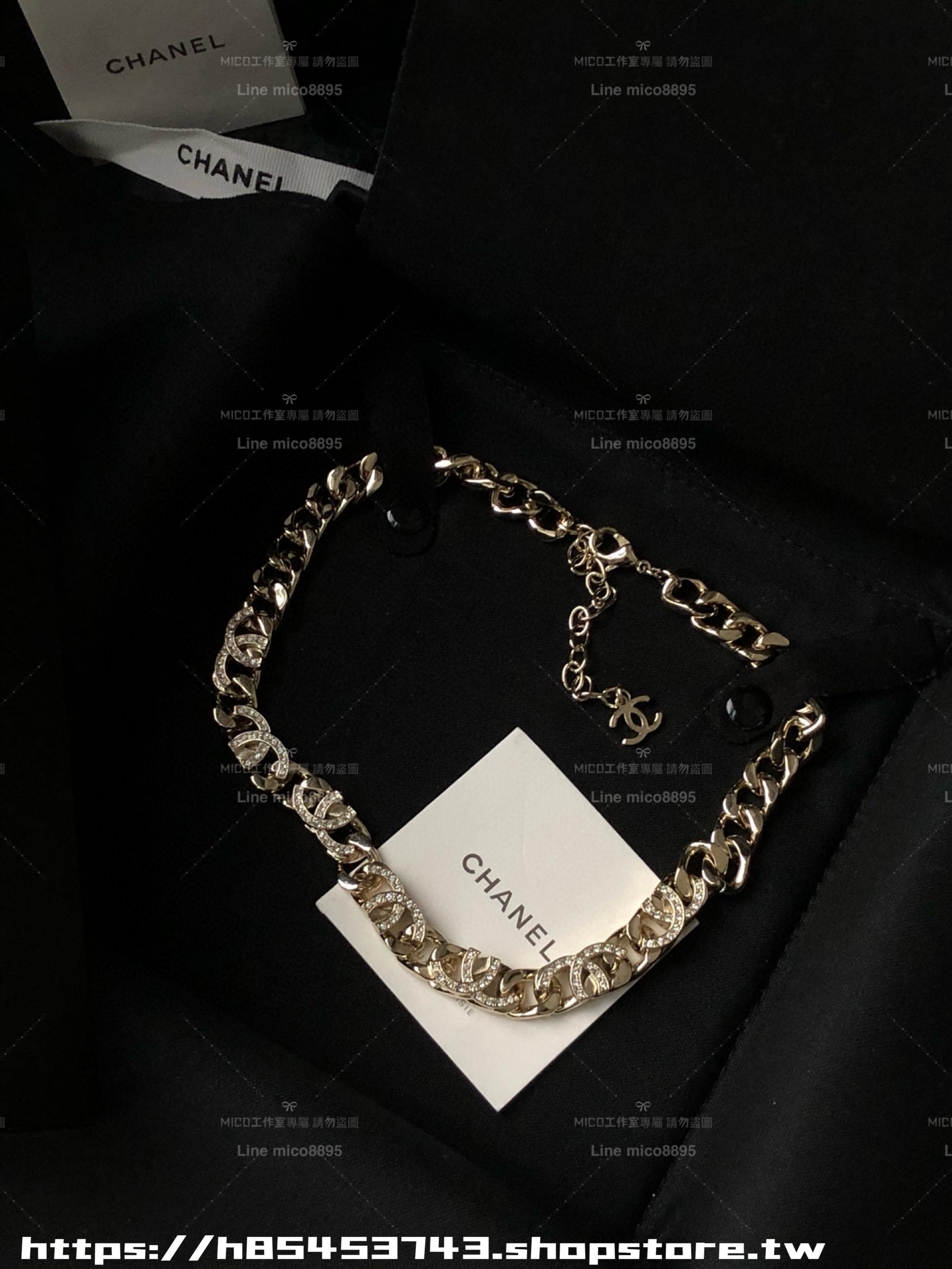 CHANEL 淡金色雙c立體半鑽項鍊 頸鏈Choker
