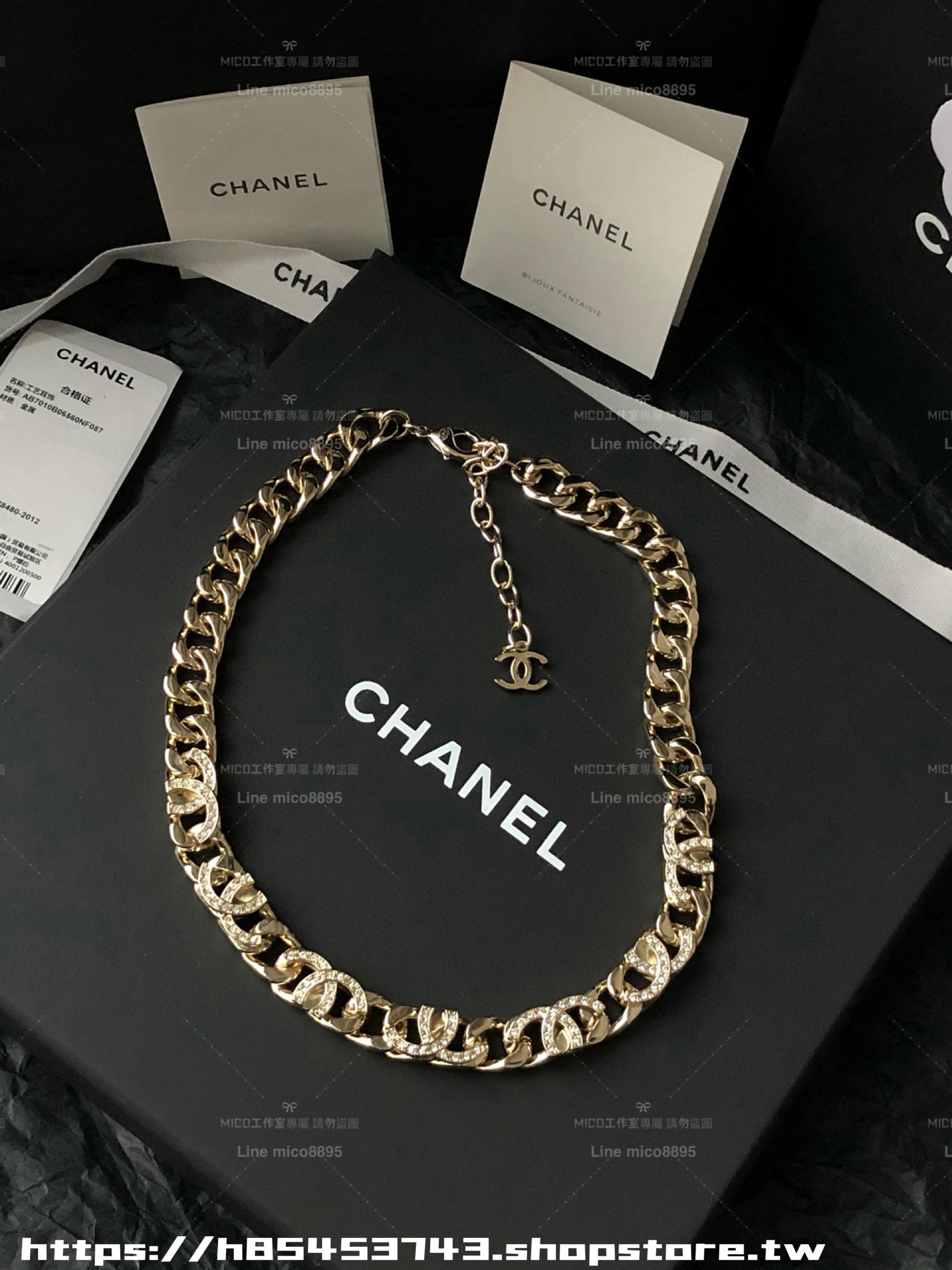CHANEL 淡金色雙c立體半鑽項鍊 頸鏈Choker