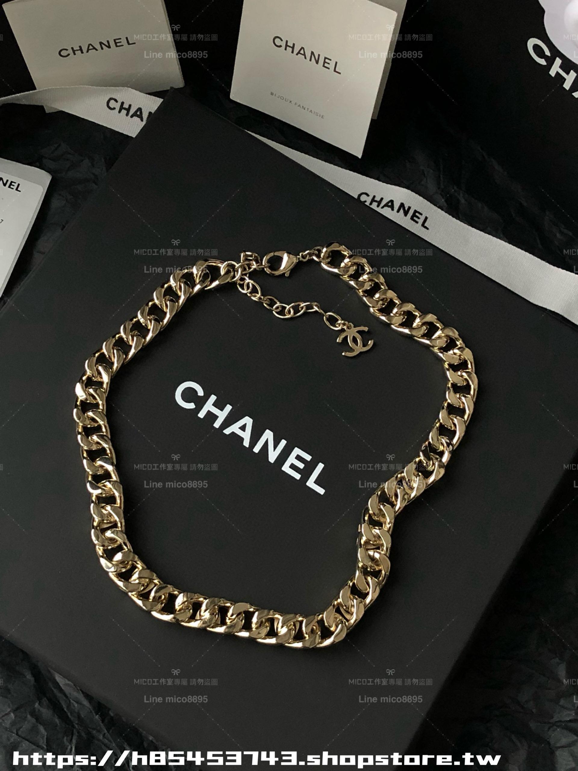 CHANEL 淡金色雙c立體半鑽項鍊 頸鏈Choker
