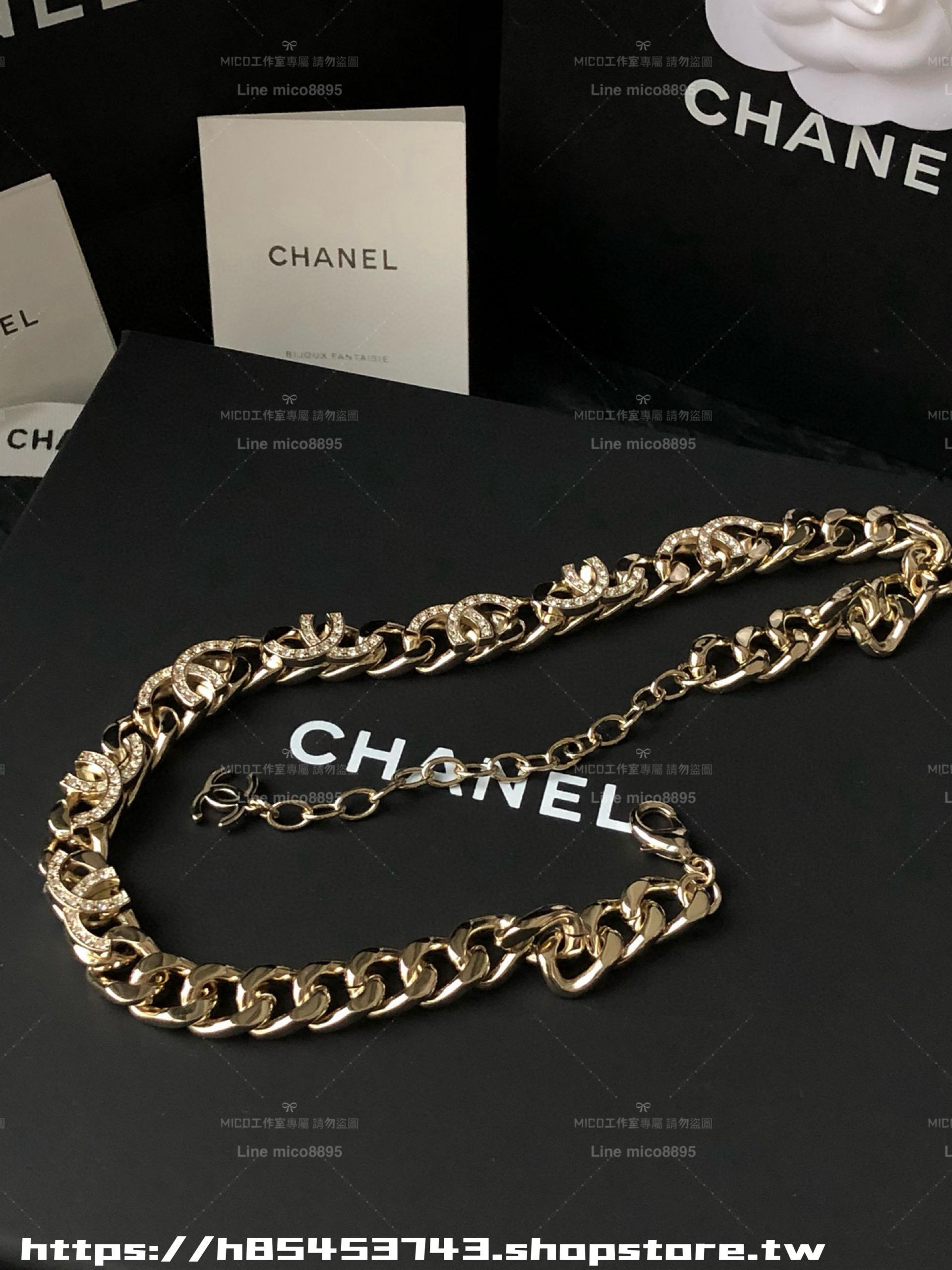 CHANEL 淡金色雙c立體半鑽項鍊 頸鏈Choker