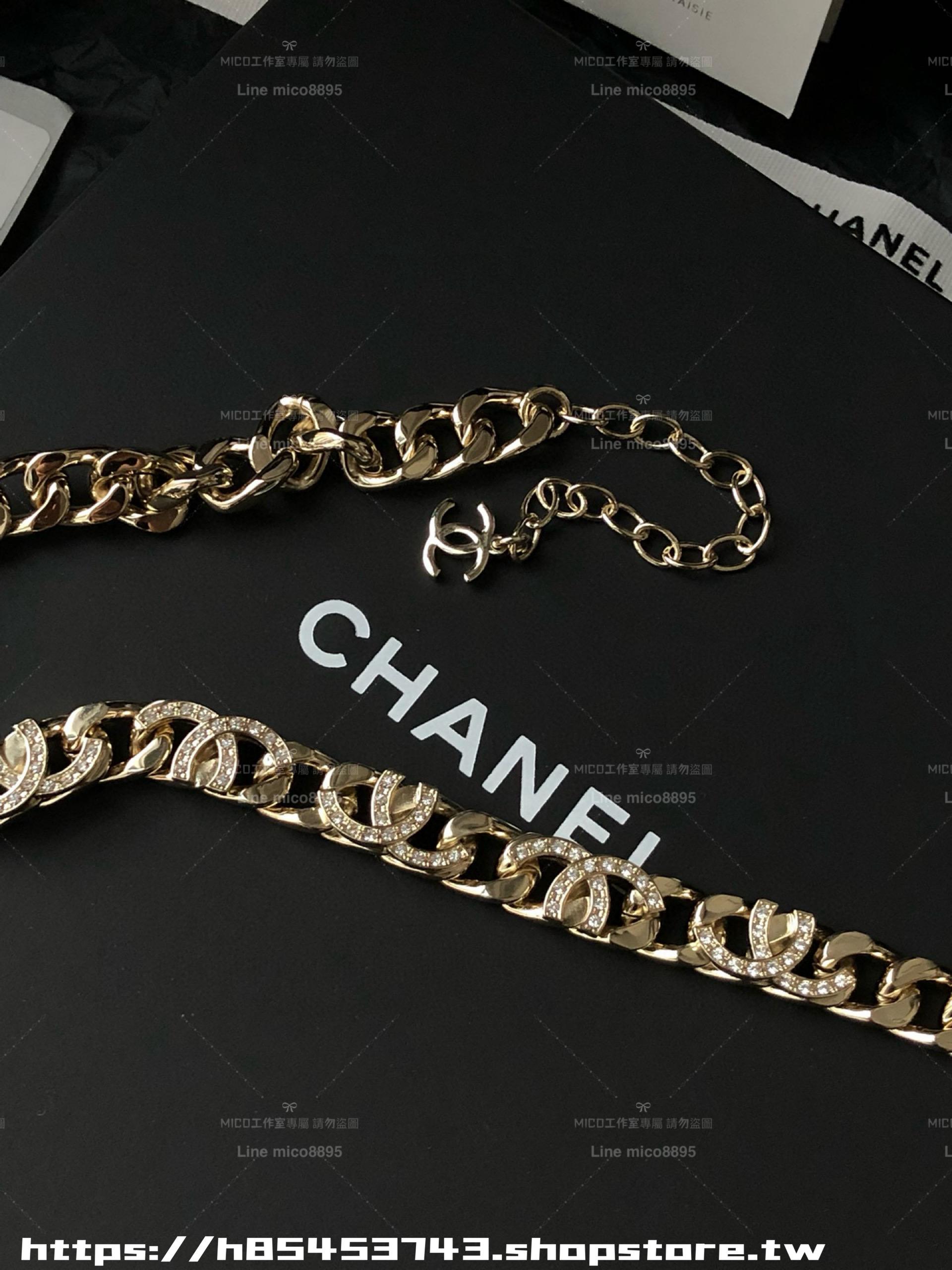 CHANEL 淡金色雙c立體半鑽項鍊 頸鏈Choker
