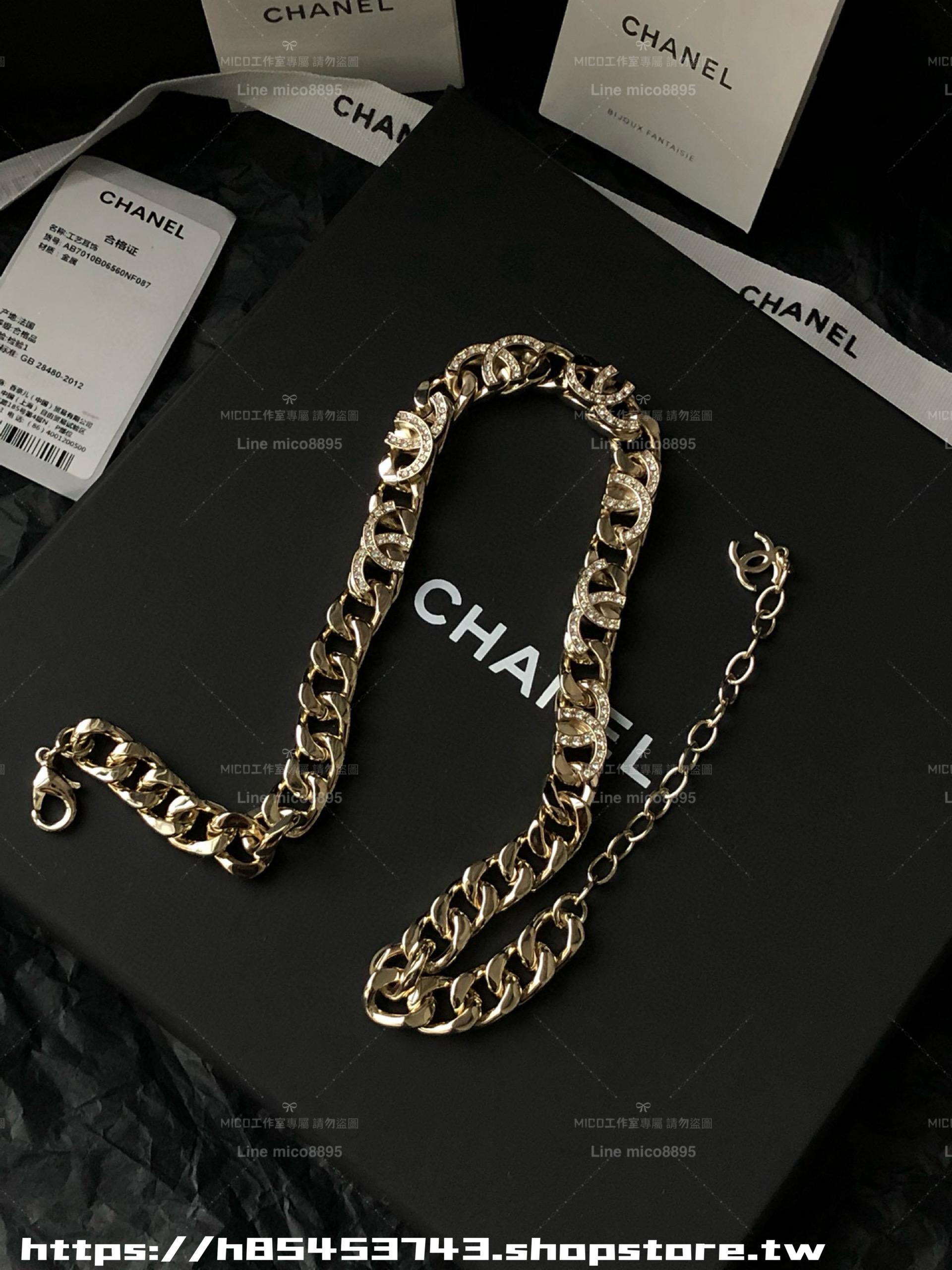 CHANEL 淡金色雙c立體半鑽項鍊 頸鏈Choker