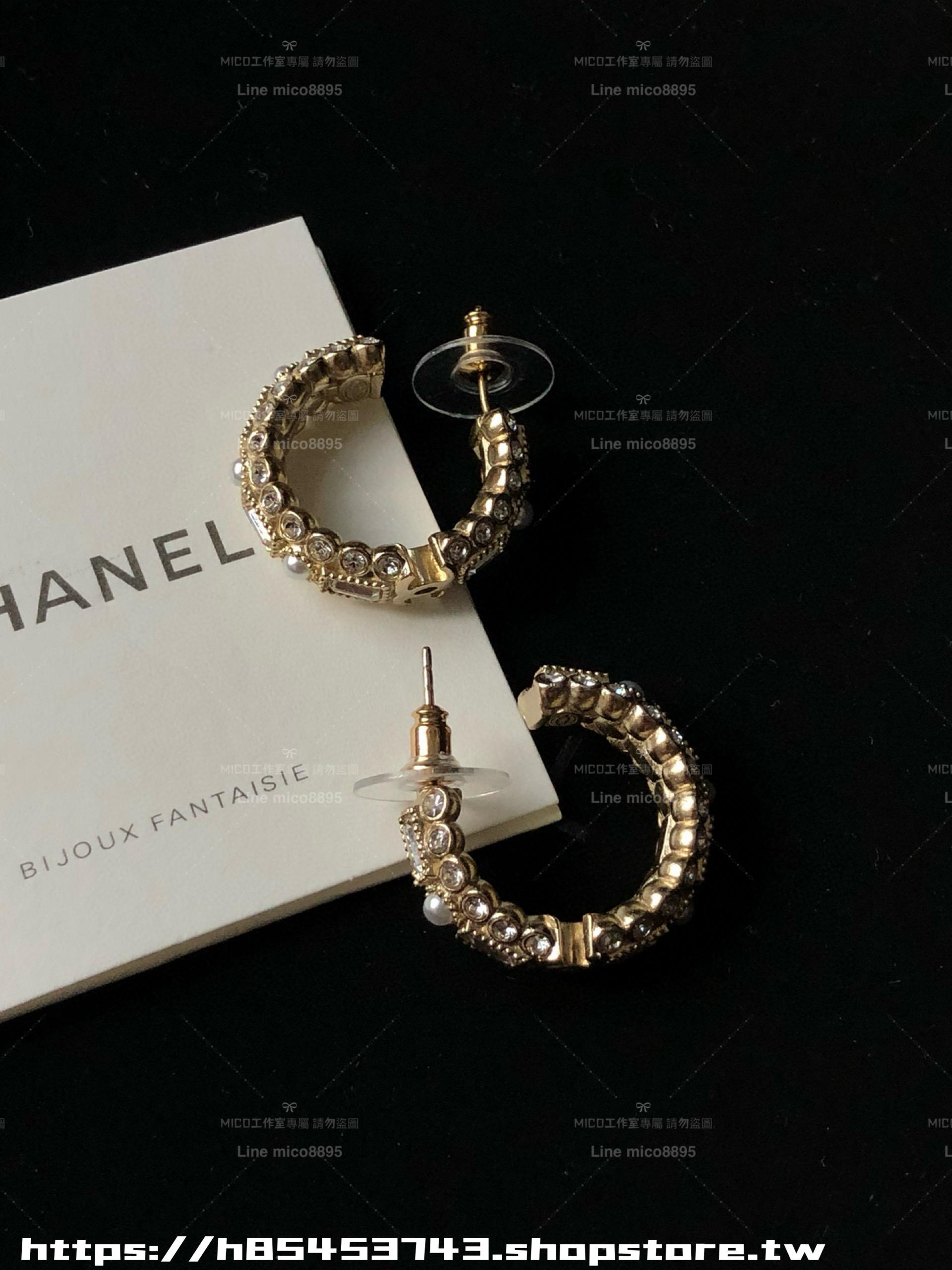 CHANEL 全鑽耳圈珍珠多材質耳環