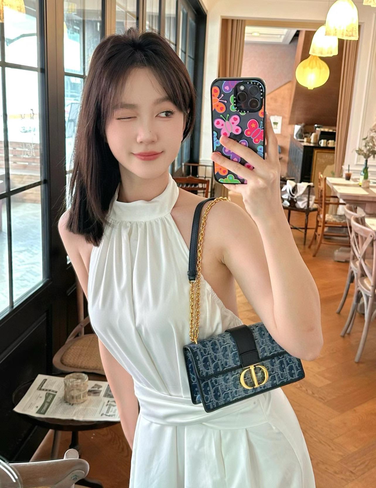 DIOR 小號 21cm 藍色石洗牛仔丹寧 30蒙田 Montaigne鏈條包