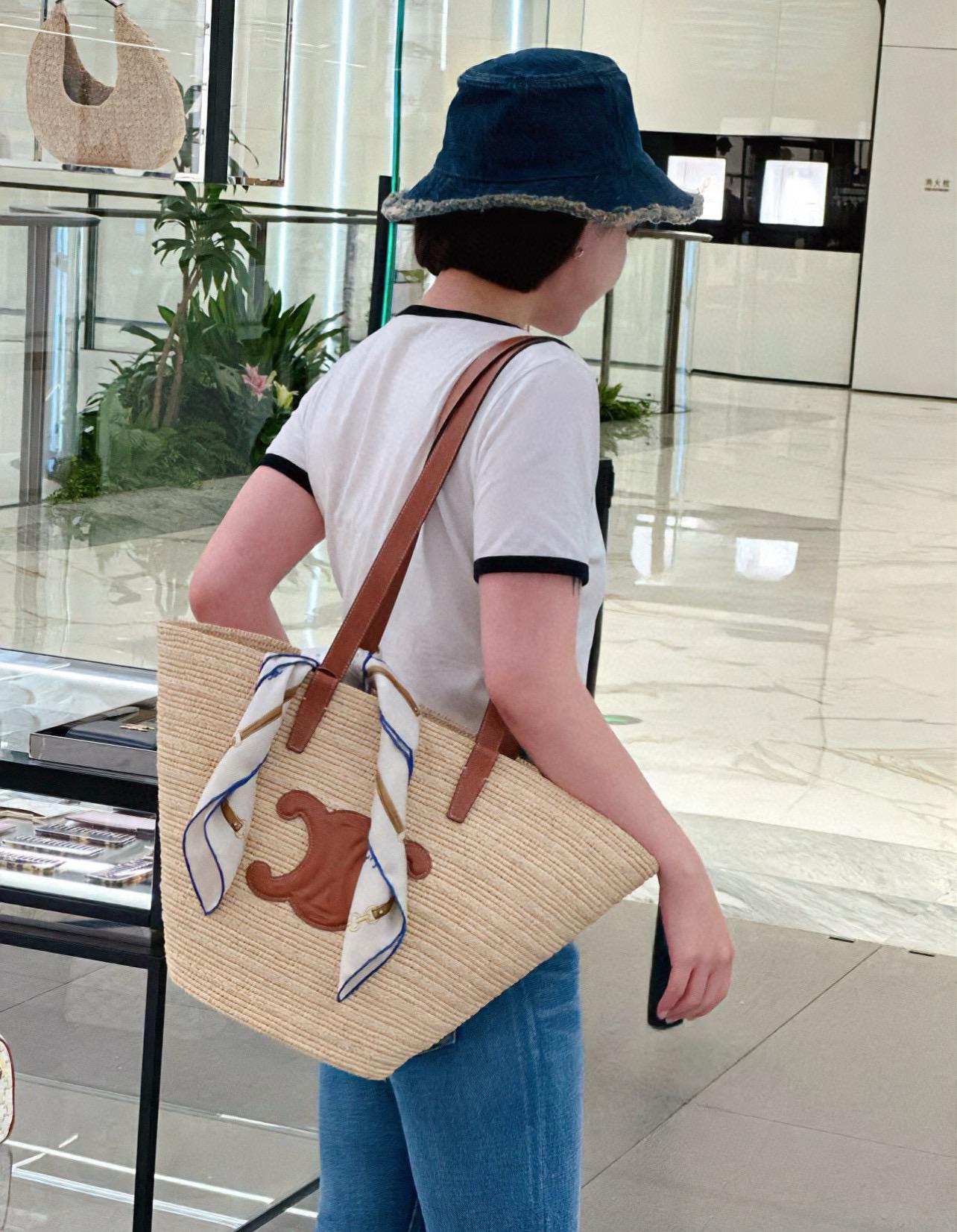 CELINE 夏日度假風系列 中號 可手提與肩背草編包購物袋 30cm