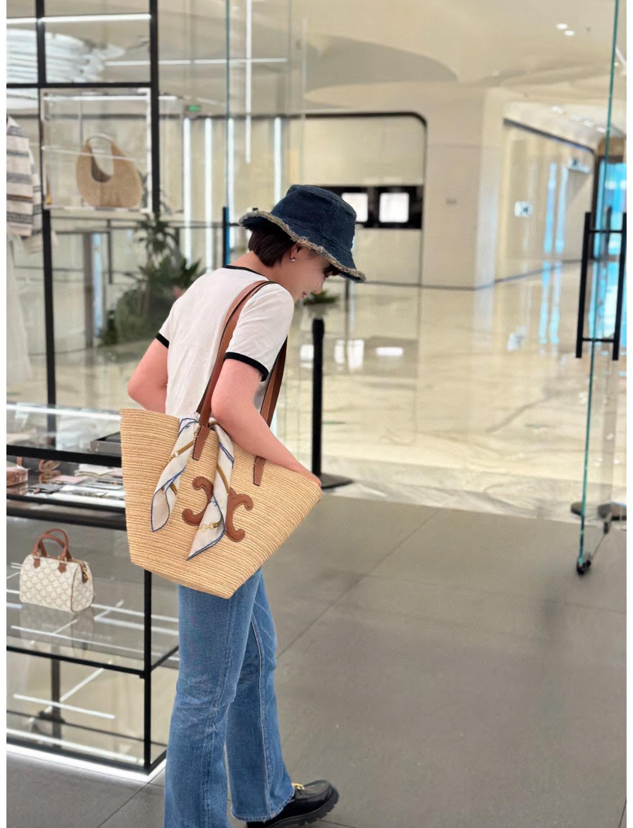 CELINE 夏日度假風系列 中號 可手提與肩背草編包購物袋 30cm