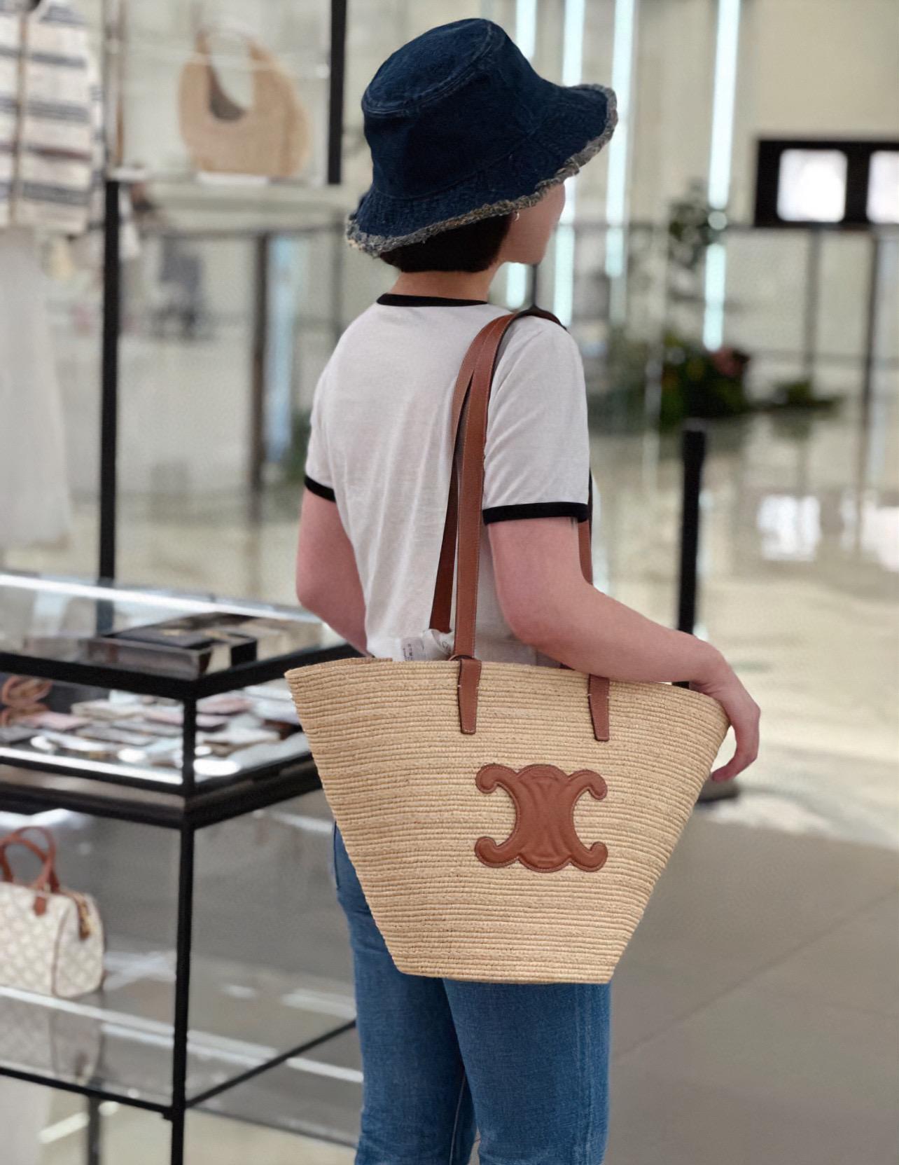 CELINE 夏日度假風系列 中號 可手提與肩背草編包購物袋 30cm
