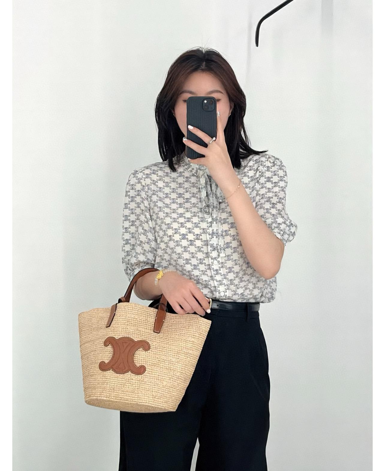 CELINE 夏日度假風系列 小號/22cm 可手提與肩背草編包購物袋