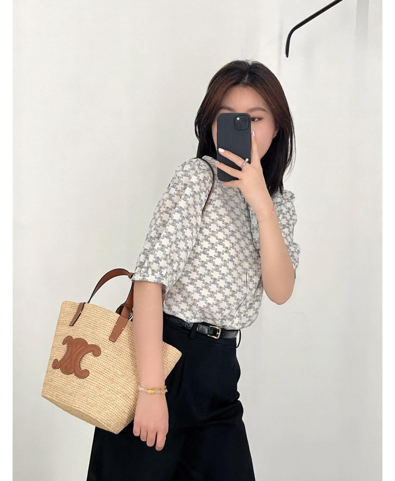 CELINE 夏日度假風系列 小號/22cm 可手提與肩背草編包購物袋