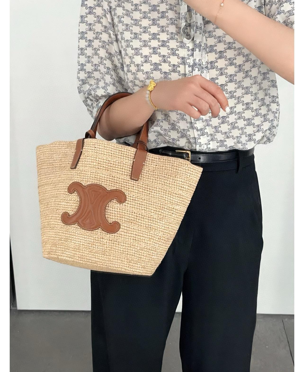 CELINE 夏日度假風系列 小號/22cm 可手提與肩背草編包購物袋