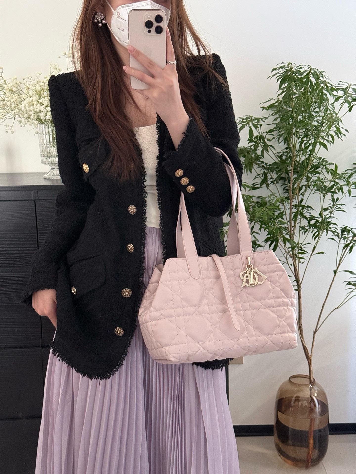 Dior 櫻花粉/中號 Toujours 手提購物袋 28cm