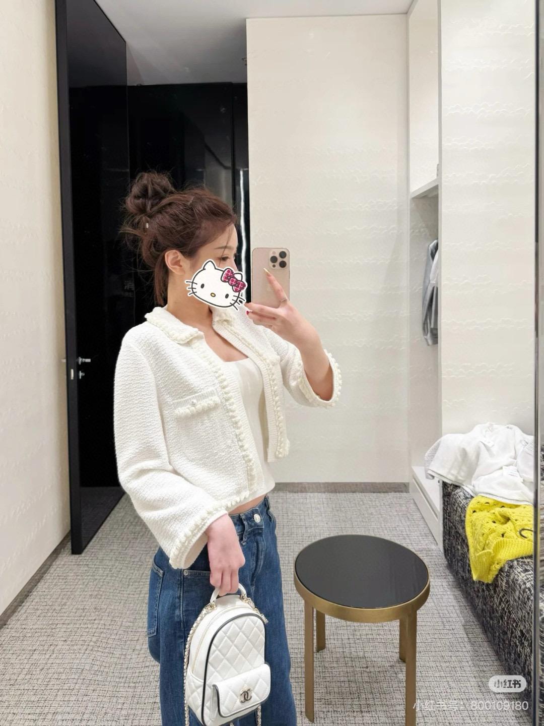 CHANEL | 25P早春款翻領開衫/外套 粉色/白色