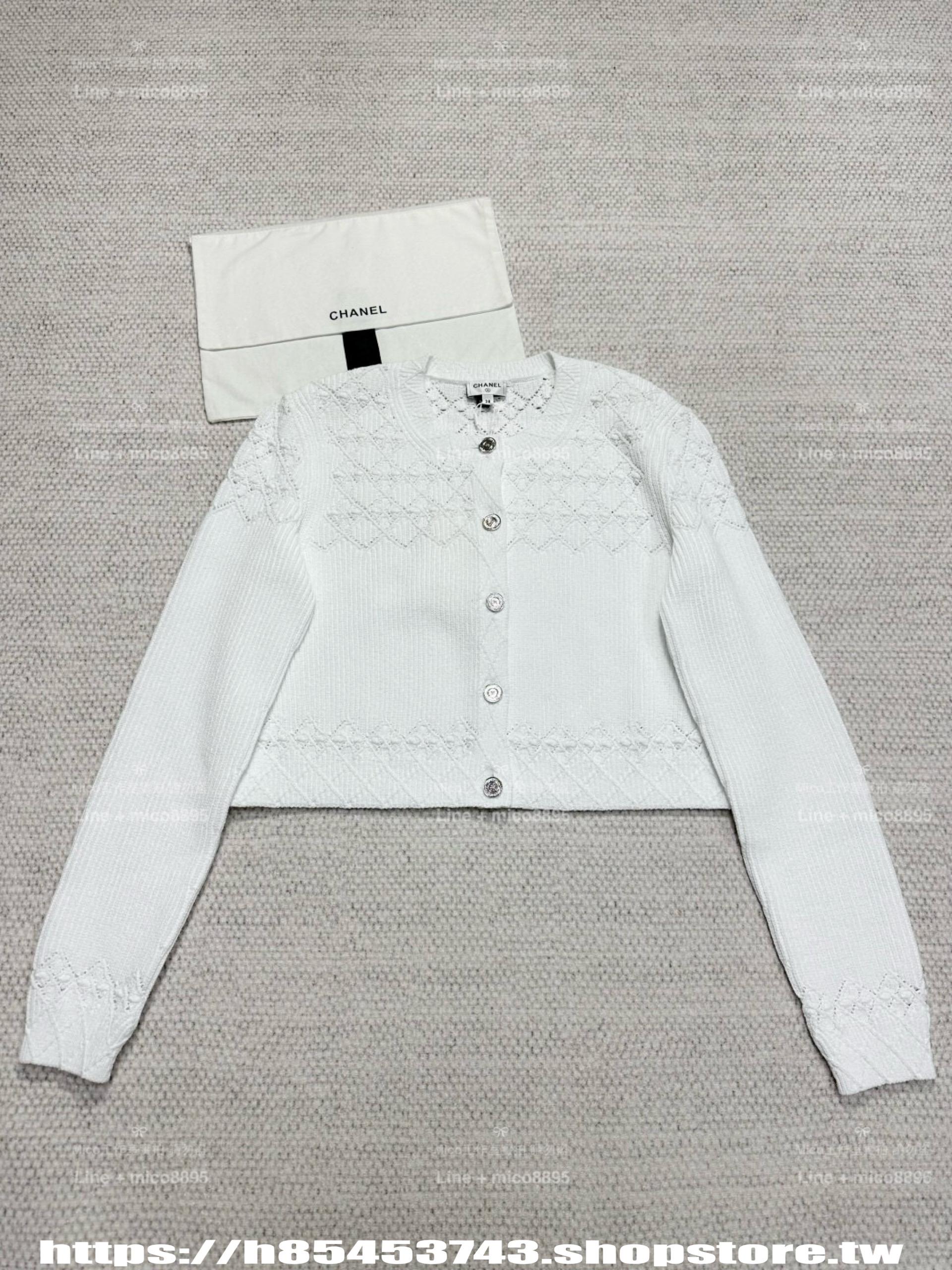 CHANEL | 25P早春款 菱格洞洞開衫/外套 針織衫 黑色/白色
