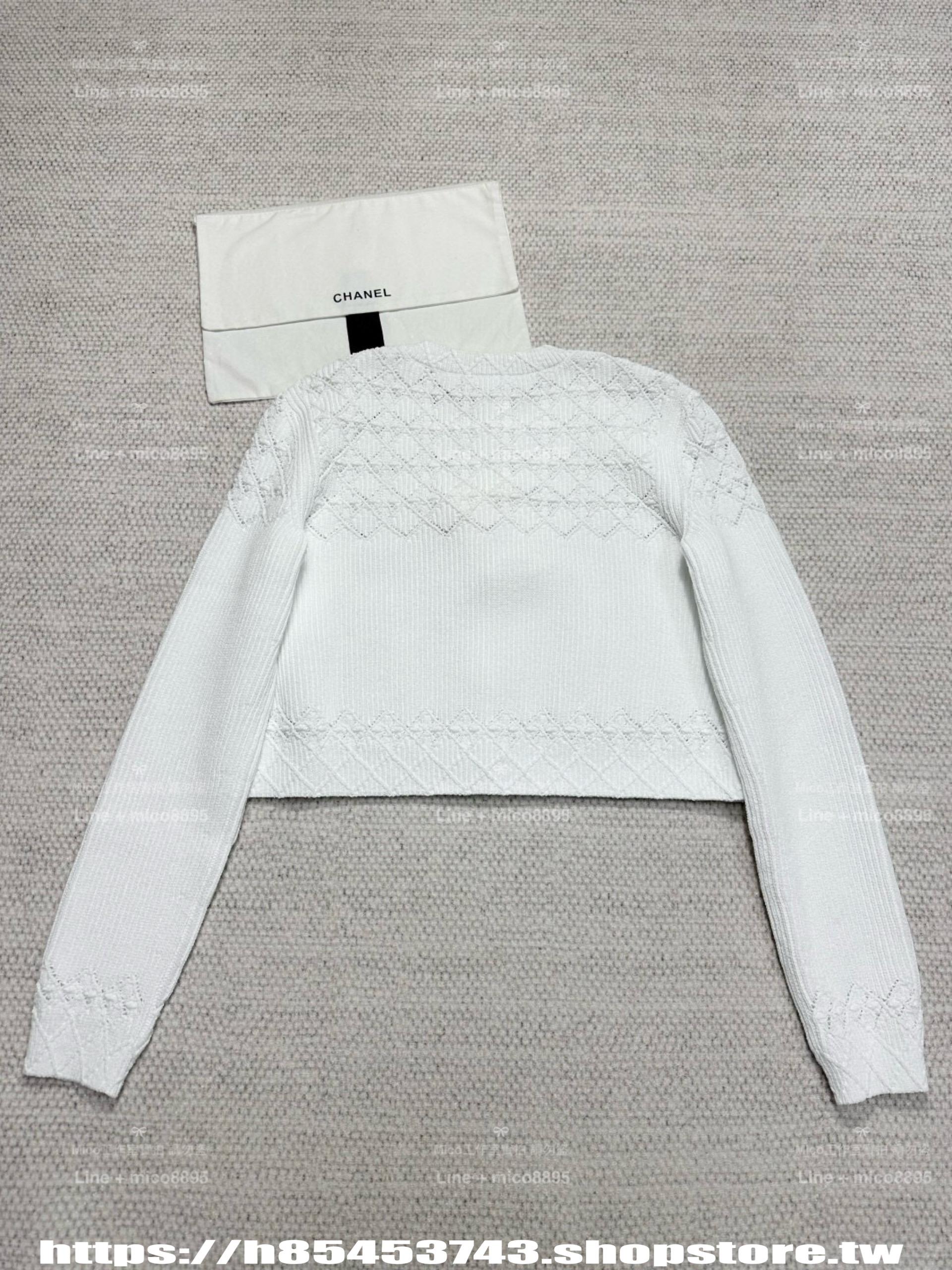 CHANEL | 25P早春款 菱格洞洞開衫/外套 針織衫 黑色/白色