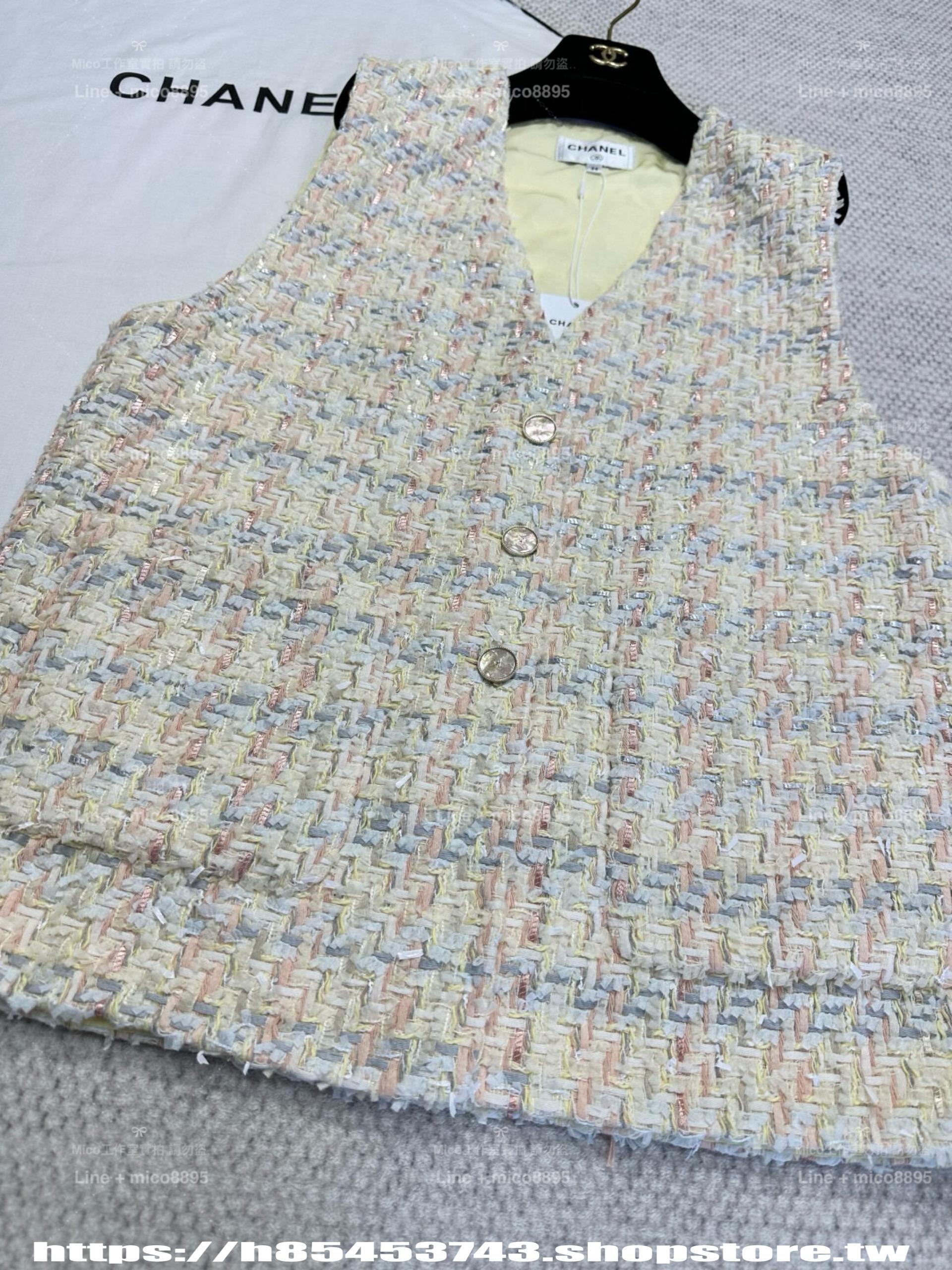 CHANEL | 25P 淺黃色毛呢馬甲背心