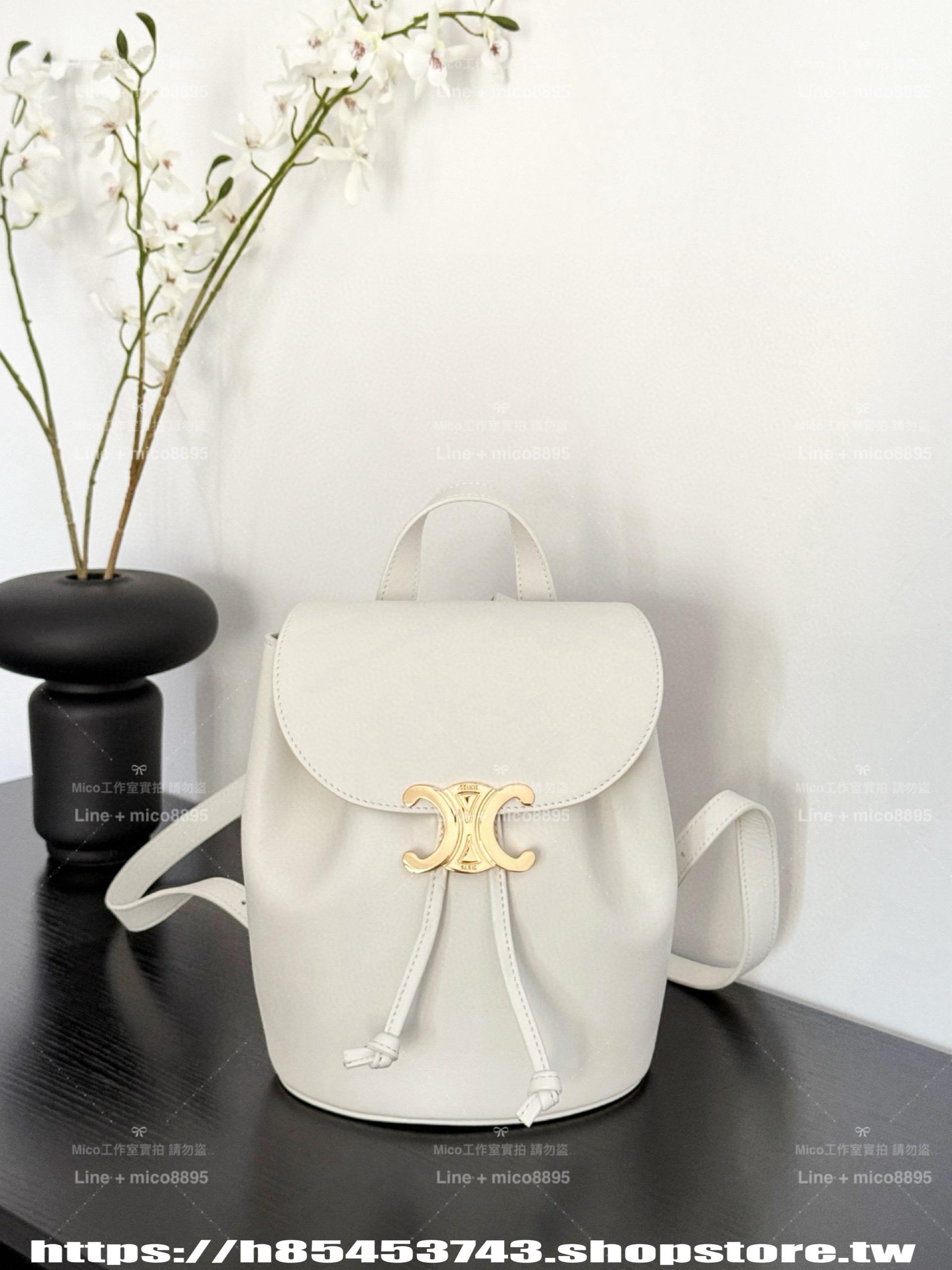CELINE 白色皮質Bonnie✨雙肩包 小書包 長25cm x 寬18cm x 深13cm