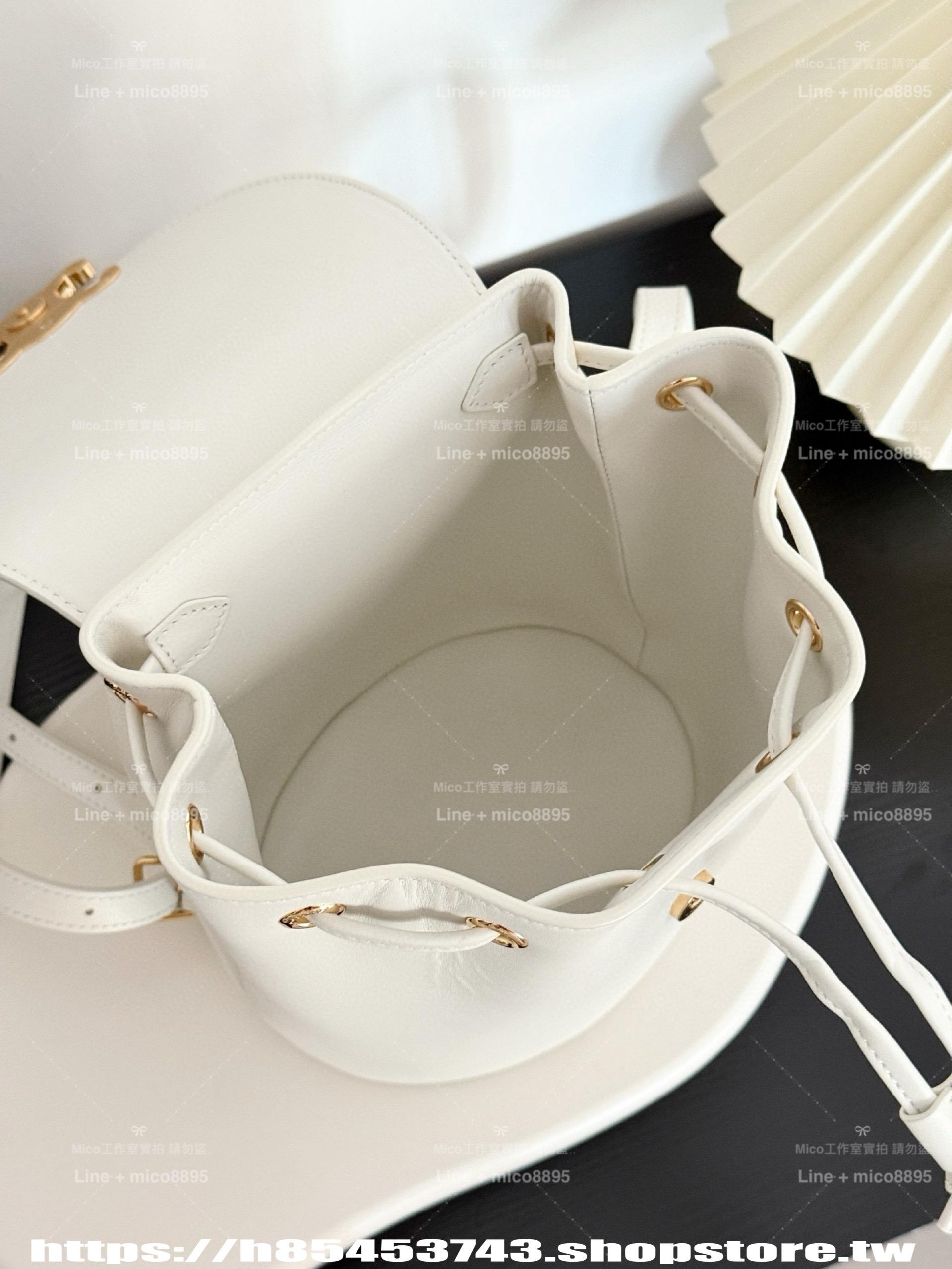 CELINE 白色皮質Bonnie✨雙肩包 小書包 長25cm x 寬18cm x 深13cm