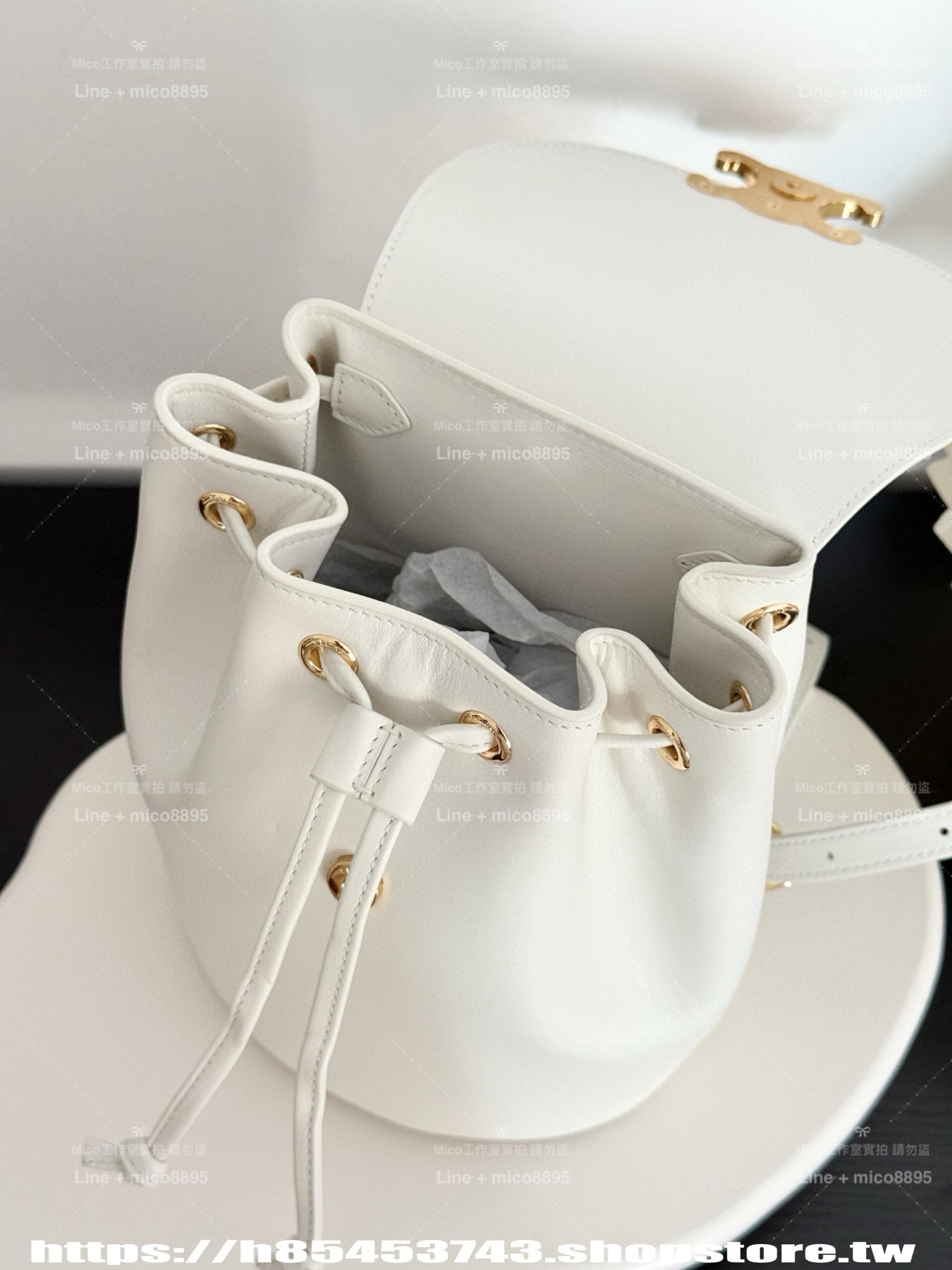CELINE 白色皮質Bonnie✨雙肩包 小書包 長25cm x 寬18cm x 深13cm