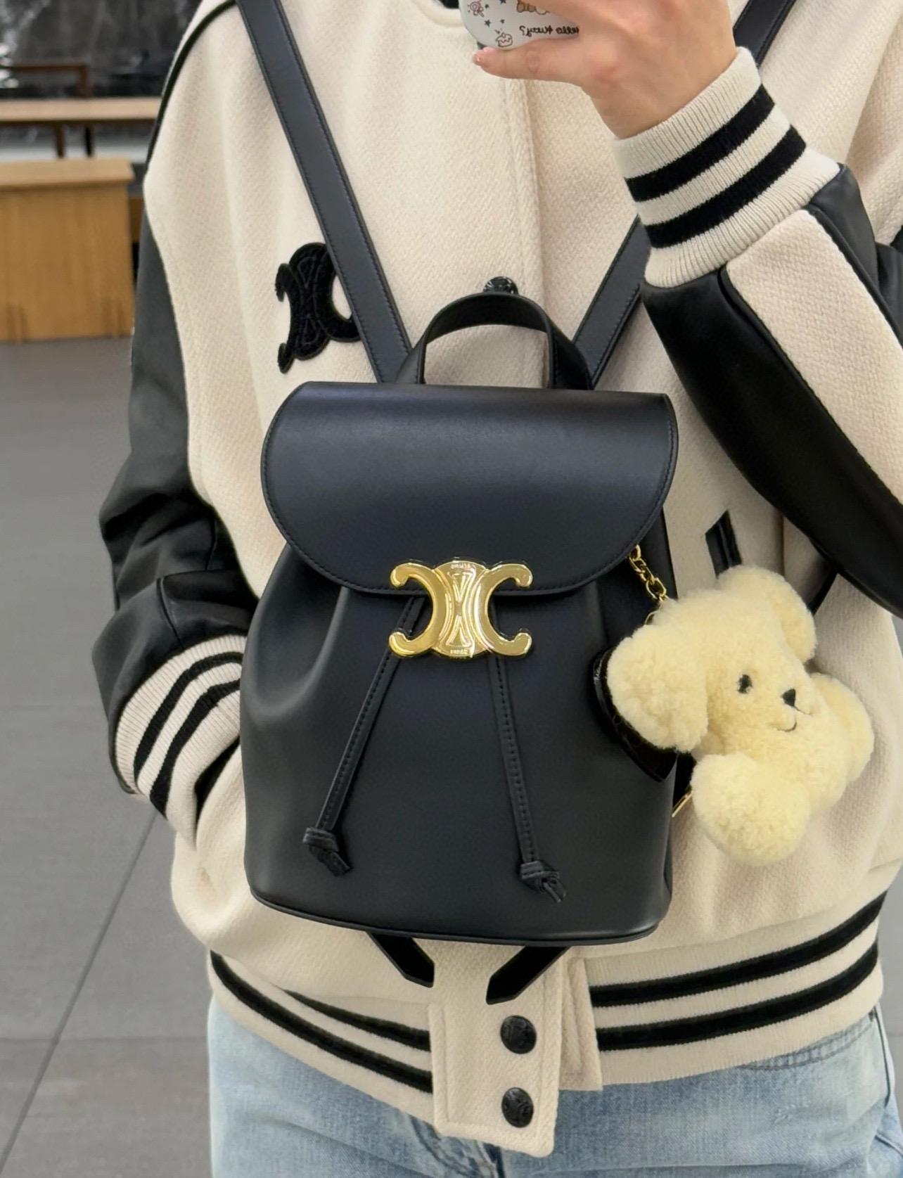 CELINE 全皮款/老花 Bonnie✨雙肩包 小書包 長25cm x 寬18cm x 深13cm