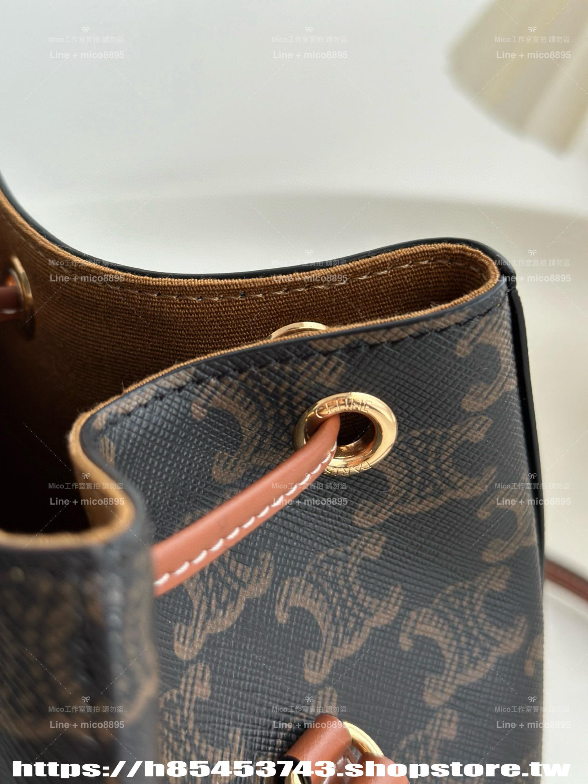 CELINE 精緻小巧燒賣包 白色/棕色 抽繩包/水桶包/17.5cm